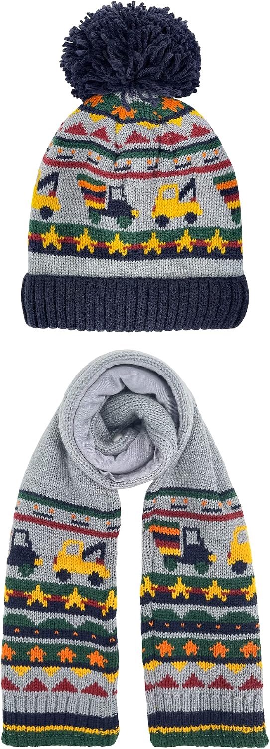Kinderwintermuts beanie muts met sjaal set gebreide muts warme knie, blauw, grijs, L