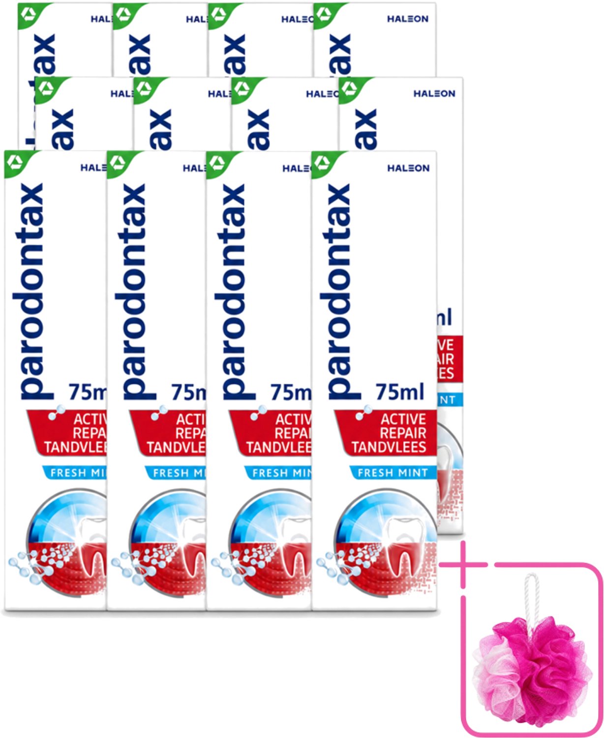 12 x Parodontax – Tandpasta – Active Repair Fresh Mint – 75 ml - Bulkverpakking - Tandvlees herstellen - Douchemop - Tandplak verwijderen