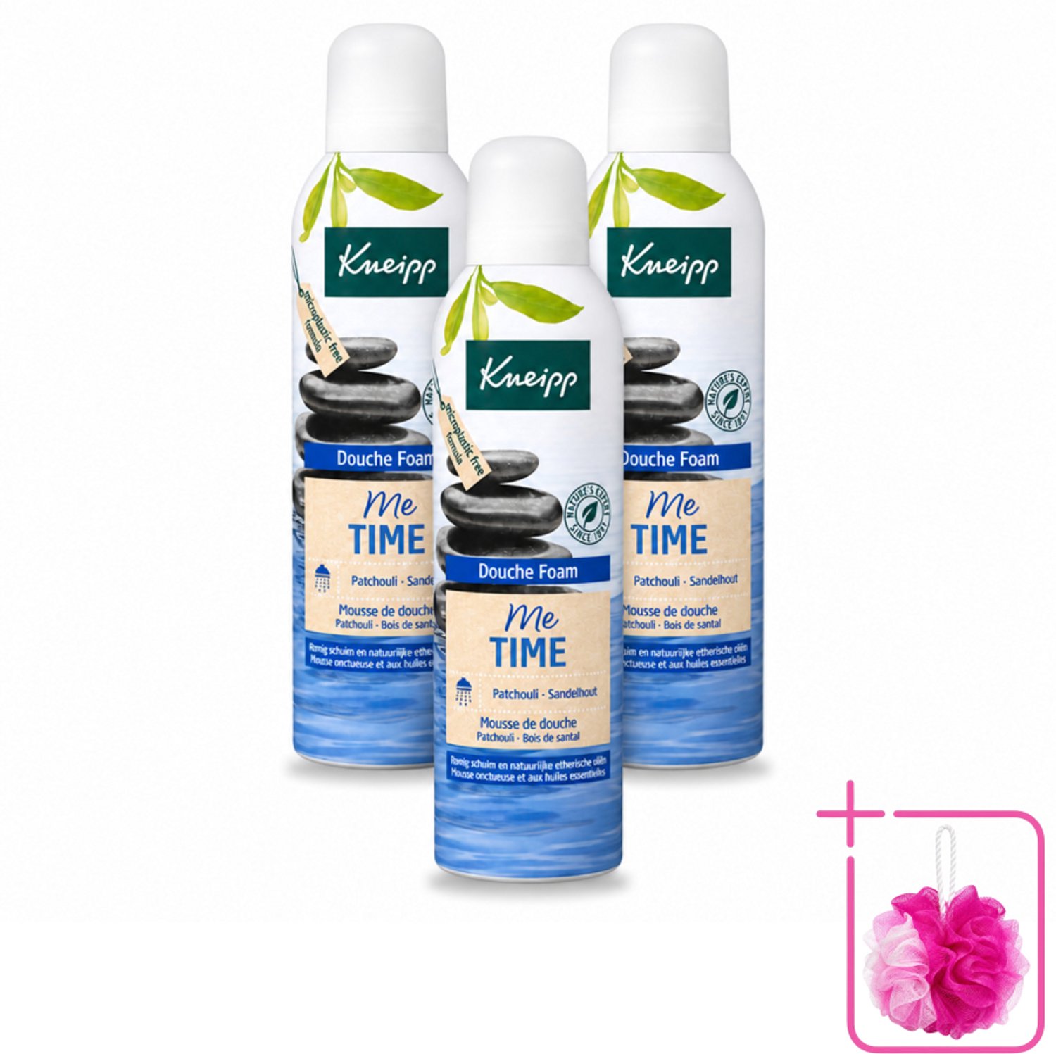 3 x Kneipp - Douche schuim - Me‑Time - Patchouli & Sandelhout - 200 ml - Bulkverpakking - Douche foam - Douchemop - Me-time
