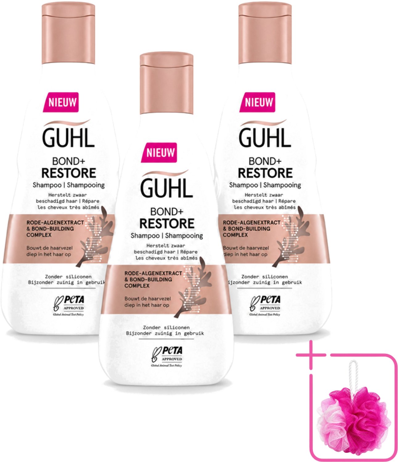 3 x Guhl - Shampoo - Bond+ Restore - 250 ml - Bulkverpakking - Herstel haar - Douchemop - Beschadigd haar