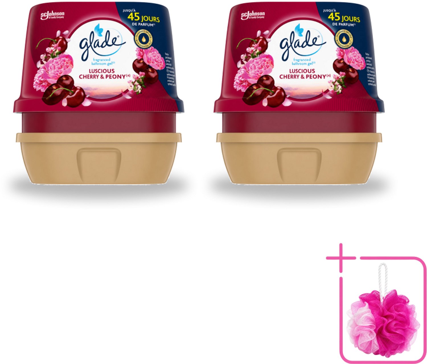 2 x Glade - Badkamer Gel - Luscious Kers & Pioenroos - 180 g - Bulkverpakking - Geur gel badkamer - Douchemop - Bloemige geur