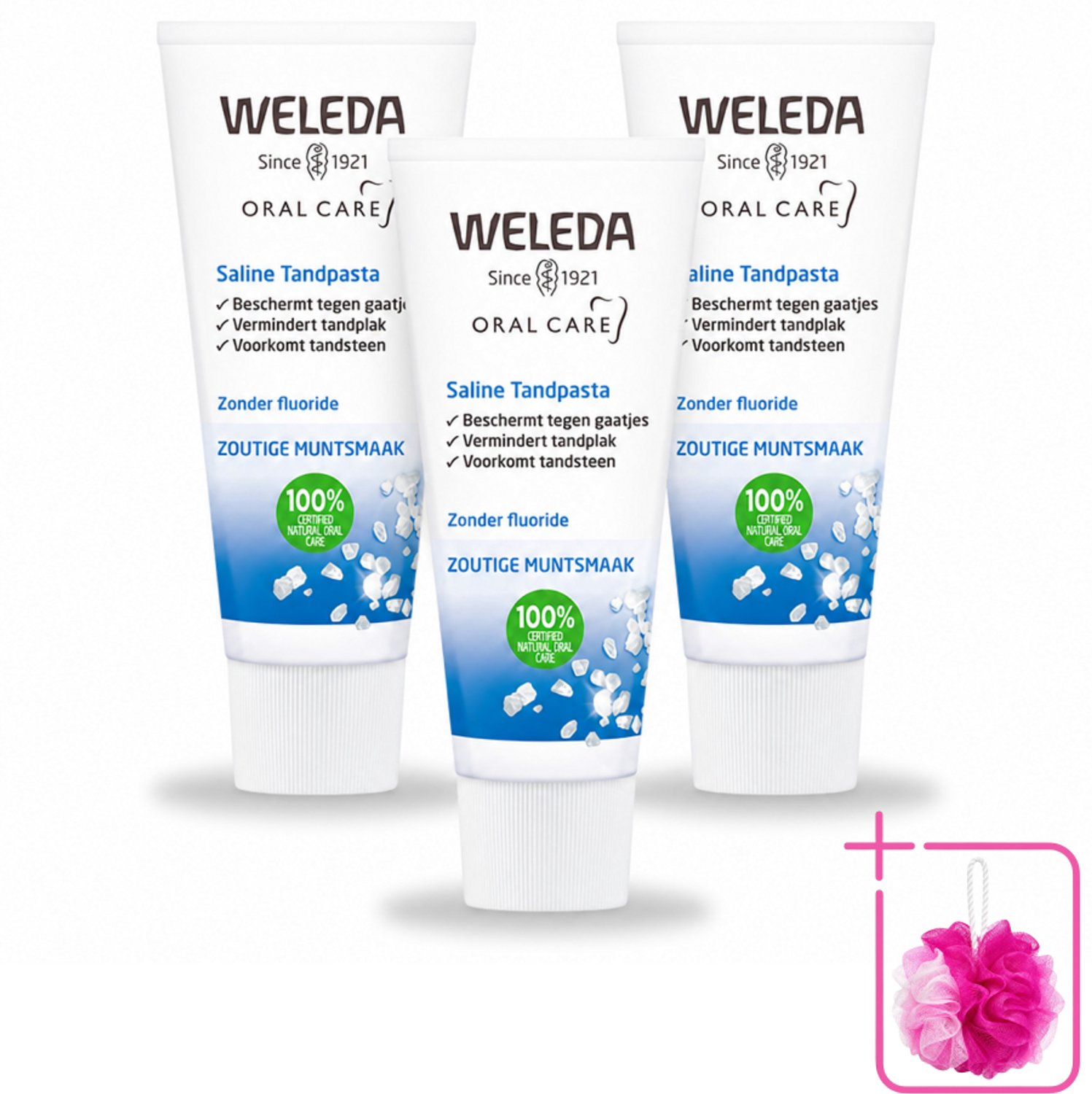 3 x WELEDA - Tandpasta Saline - 75ml - Bulkverpakking - Tandpasta - Douchemop - Zeezout