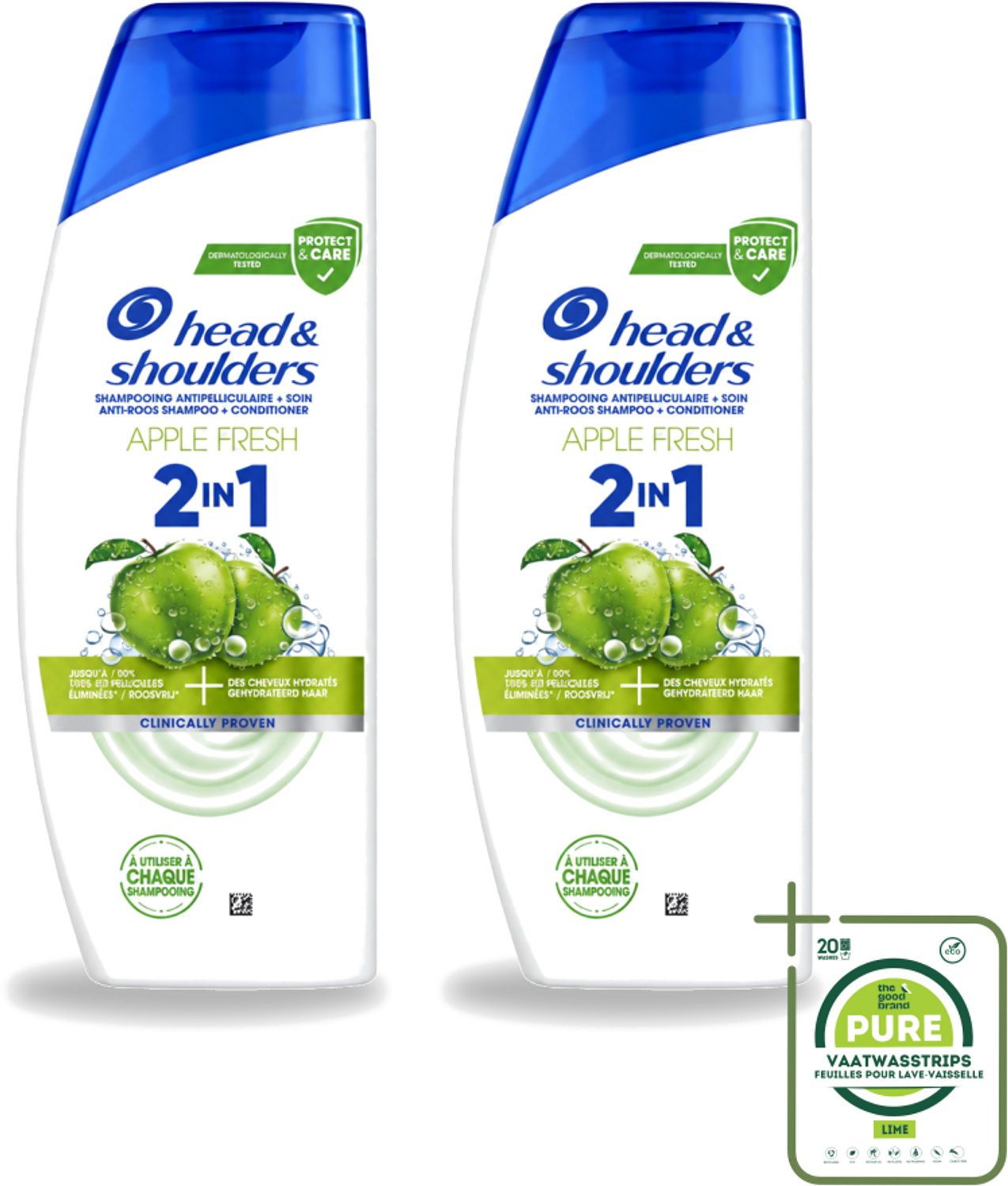 2 x Head & Shoulders – 2-in-1 – Apple Fresh – 300 ml - Grootverpakking - Vaatwasstrips - Anti-roos Shampoo - 2-in-1 Shampoo - Apple Fresh Shampoo - Shampoo Tegen Roos - Verfrissende Shampoo