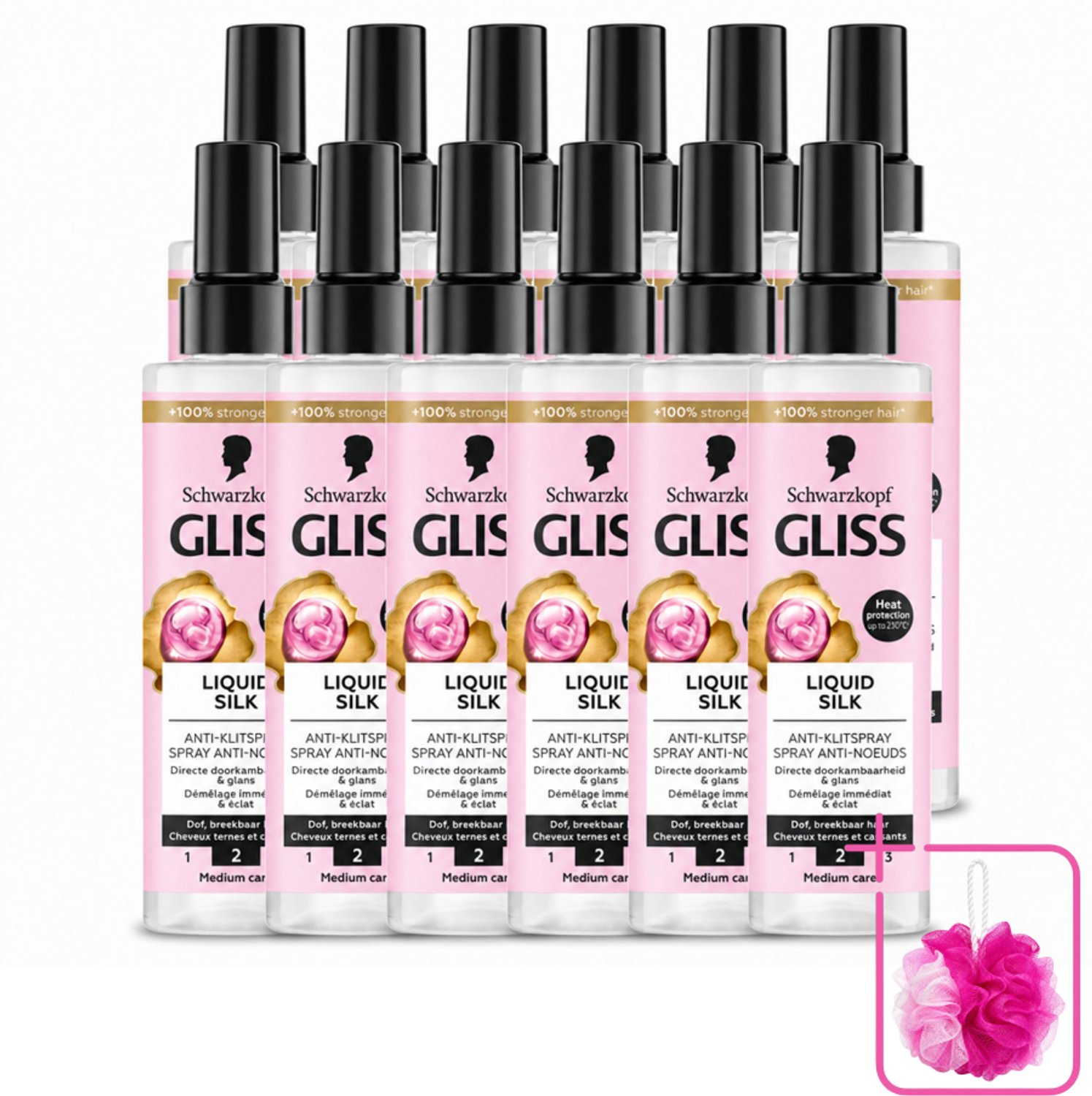 12 x Gliss - Anti-Klit Spray Liquid Silk Gloss voor Glanzend en Klitvrij Haar - 200 ml - Bulkverpakking - Ontwarren haar - Douchemop - Glansspray