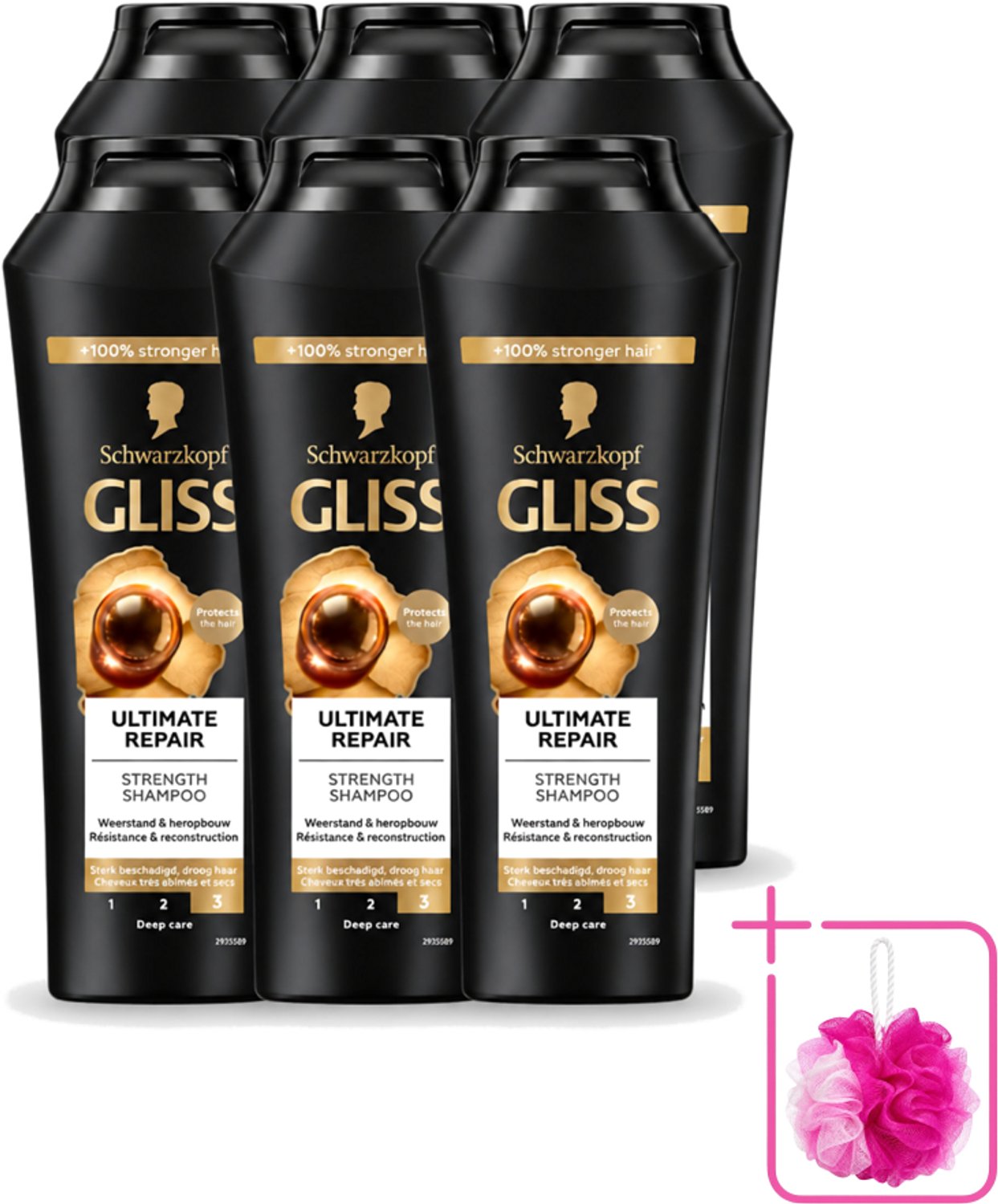 6 x Gliss - Shampoo - Ultimate Repair - Voor Intensief Herstel - 250 ml - Bulkverpakking - Herstel haar - Douchemop - Beschadigd haar