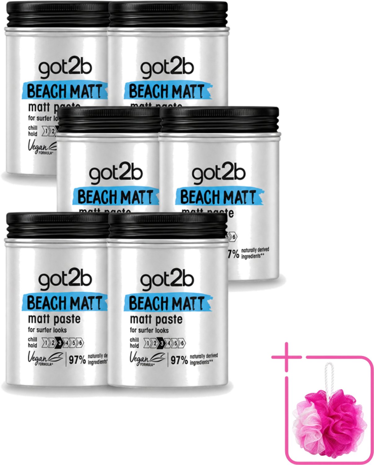 6 x Got2B - Styling Paste - Beach Matt - 100 ml - Bulkverpakking - Beach look - Douchemop - Matte styling