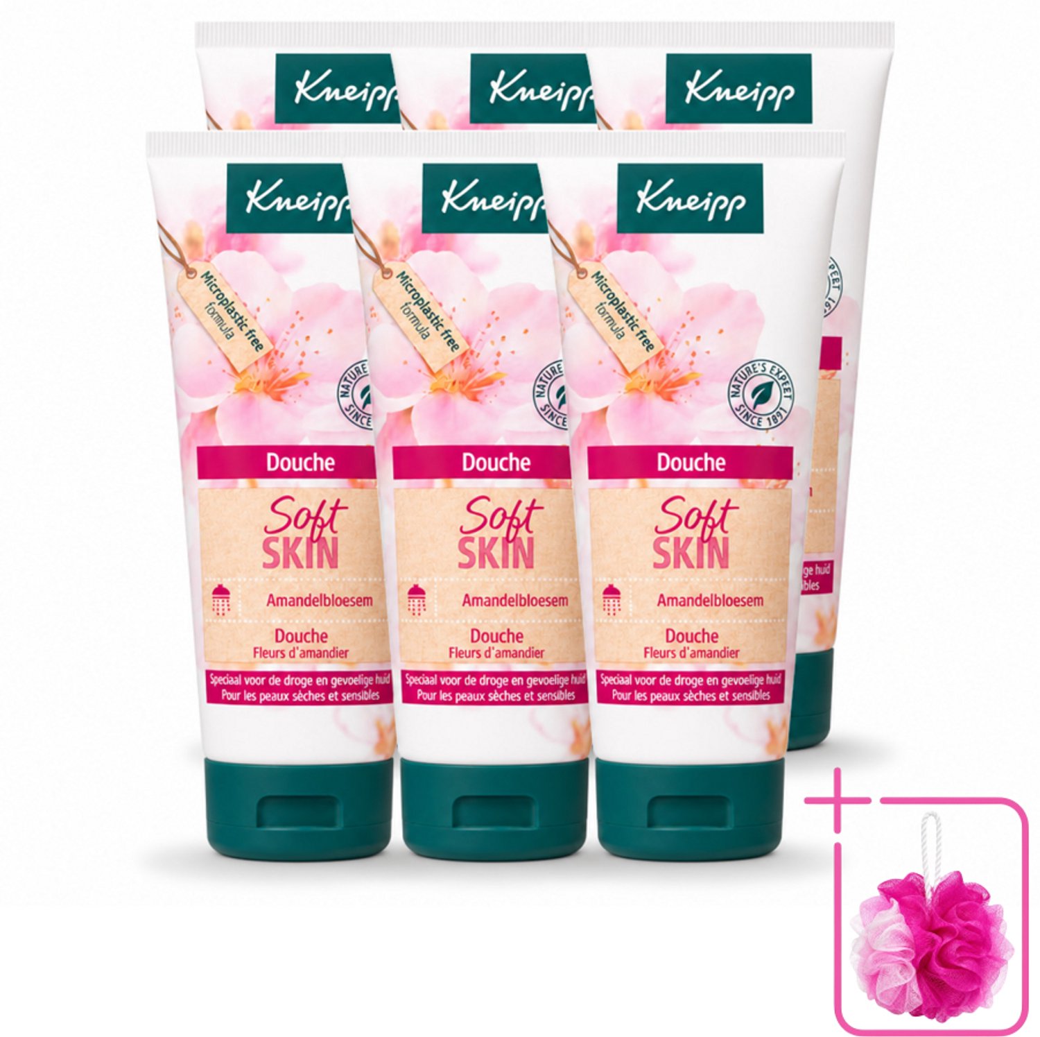 6 x Kneipp – Amandel – Douche – 75 ml - Bulkverpakking - Douchegel - Douchemop - Amandelolie
