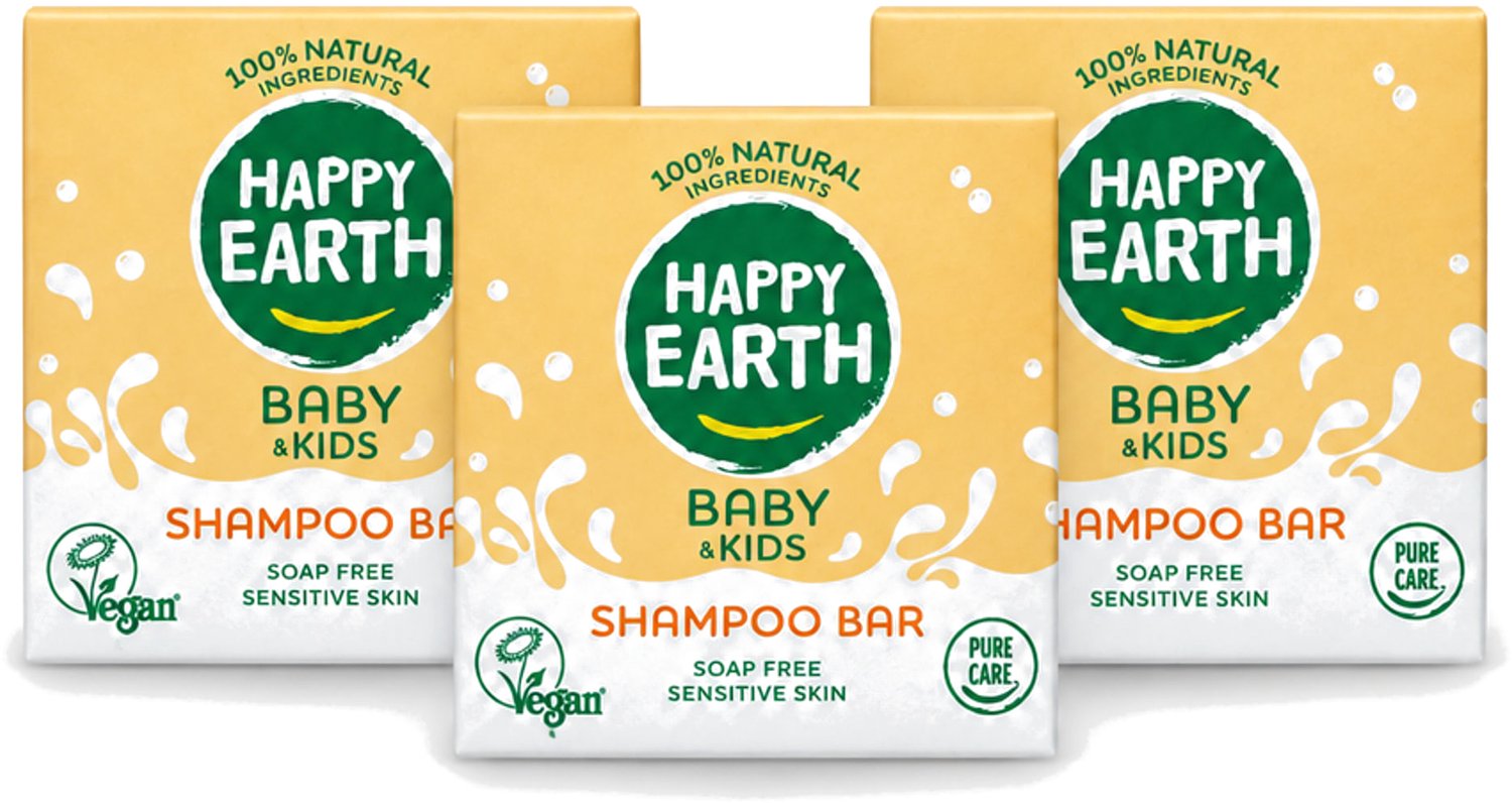 3 x Happy Earth – Shampoo Bar – 100% Natuurlijk Baby & Kids – 50 g - Voordeelverpakking - 3 stuks