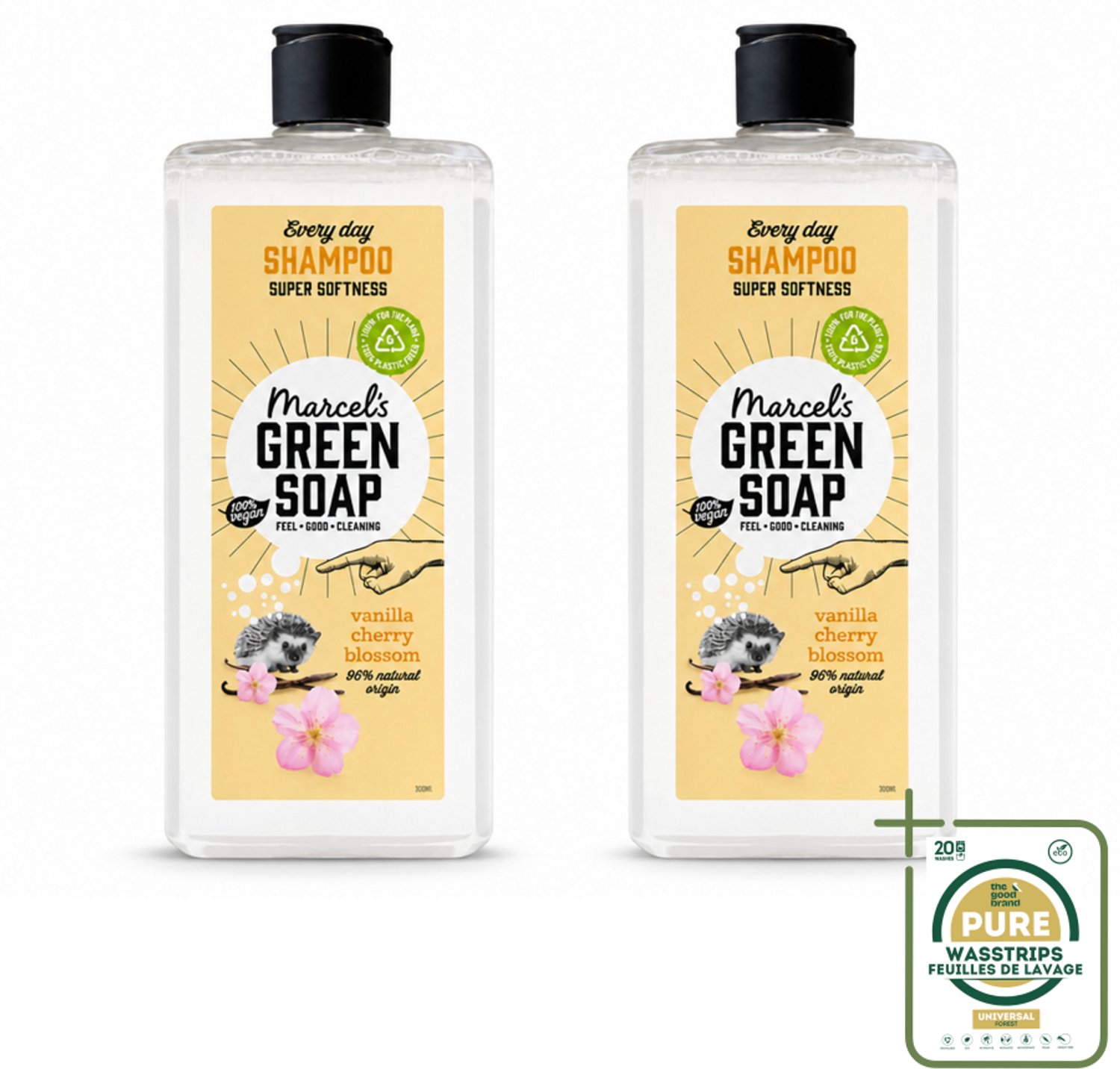 2 x Marcel's Green Soap - Every Day Shampoo - Vanilla & Cherry Blossom - Versterkt & verzorgt - 300 ml - Wasstrips - Shampoo Voor Haar - Dagelijks Shampoo - Natuurlijke Shampoo - Vegan Shampoo - Shampoo Voor Vet Haar