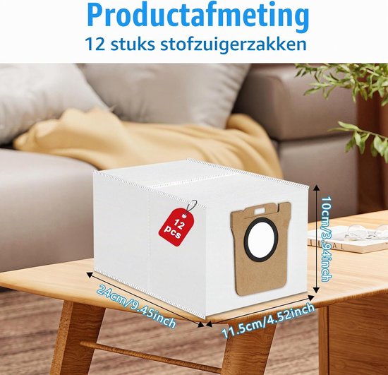 12 stuks stofzuigerzakken Compatibel met Xiaomi X10+, X20+, X10/X20 Plus, stofzuigerzak Accessoires Compatibel met Dreame L10s Pro Ultra Heat, L20 Ultra, L10s Ultra, filterzakken voor robotstofzuiger — afbeelding 5