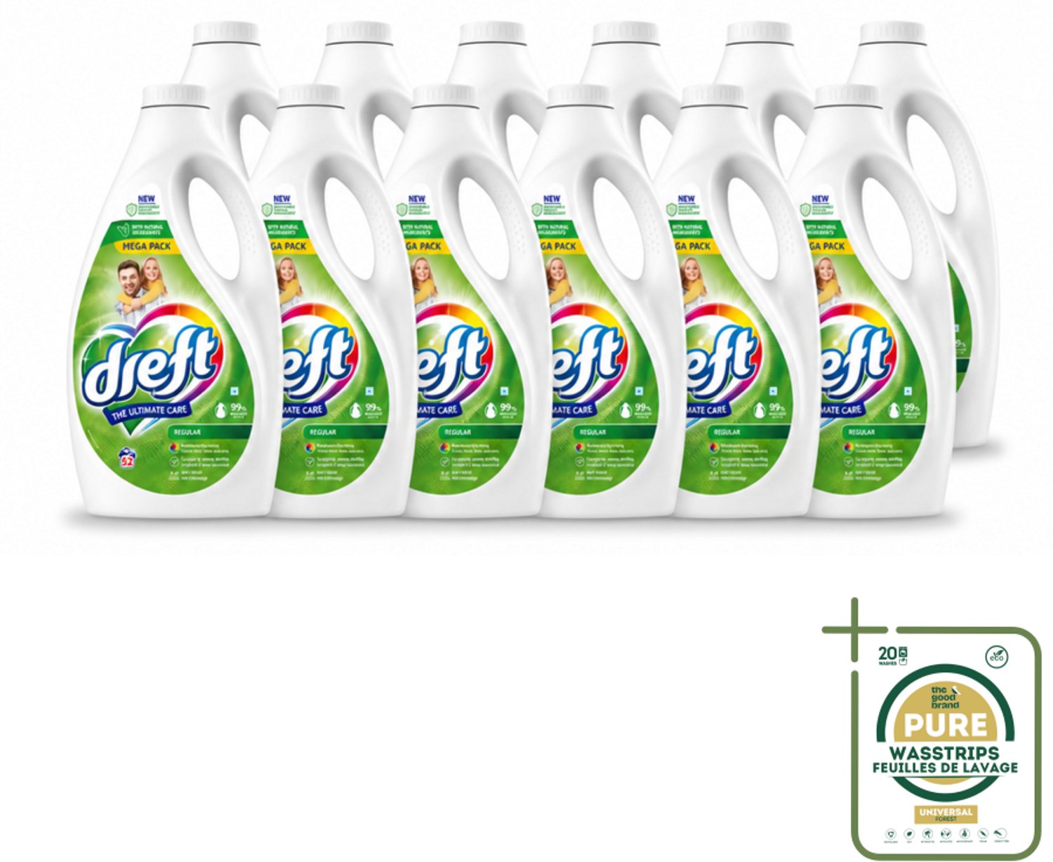 12 x Dreft – Regular – Vloeibaar Wasmiddel – 2,34 liter – 52 wasbeurten - Wasstrips - Vloeibaar Wasmiddel - Wasmiddel Voor Gekleurde Was - Geconcentreerd Wasmiddel - Wasmiddel Voor Witte Was - Wasmiddel Met Kleurbescherming