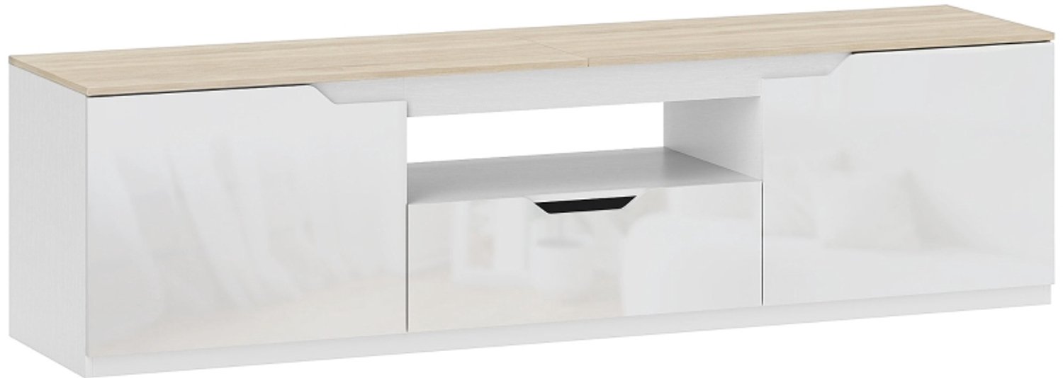 Clruro TV-Meubel - 160×38×43 cm - Hoogglans - 2 Deuren en Lade - Kabeldoorvoer - Naturel