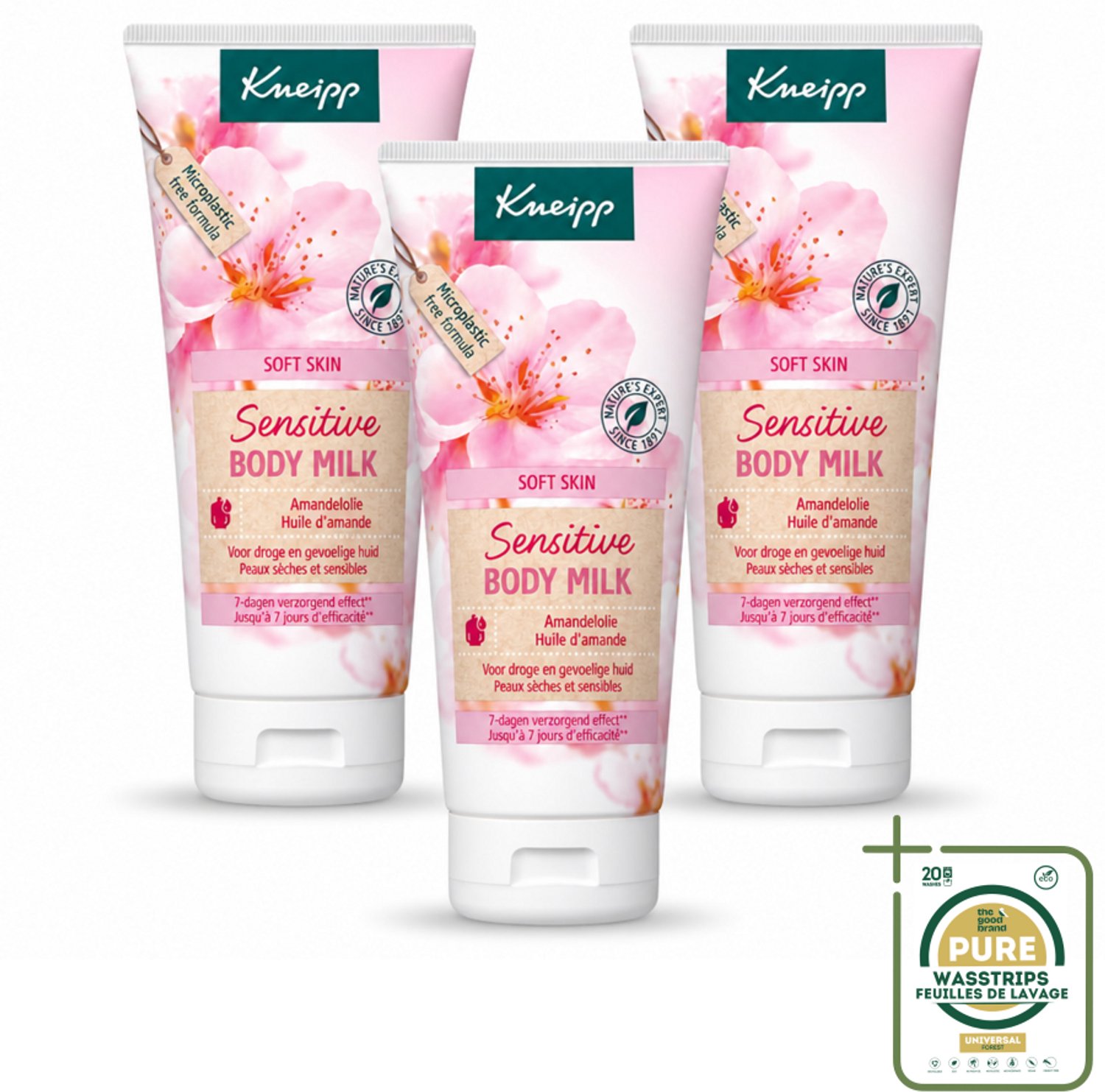3 x Kneipp - Body lotion - Soft Skin - Amandelbloesem - 200 ml - Wasstrips - Huidverzorging - Droge Huid - Gevoelige Huid - Bodylotion - Amandelolie