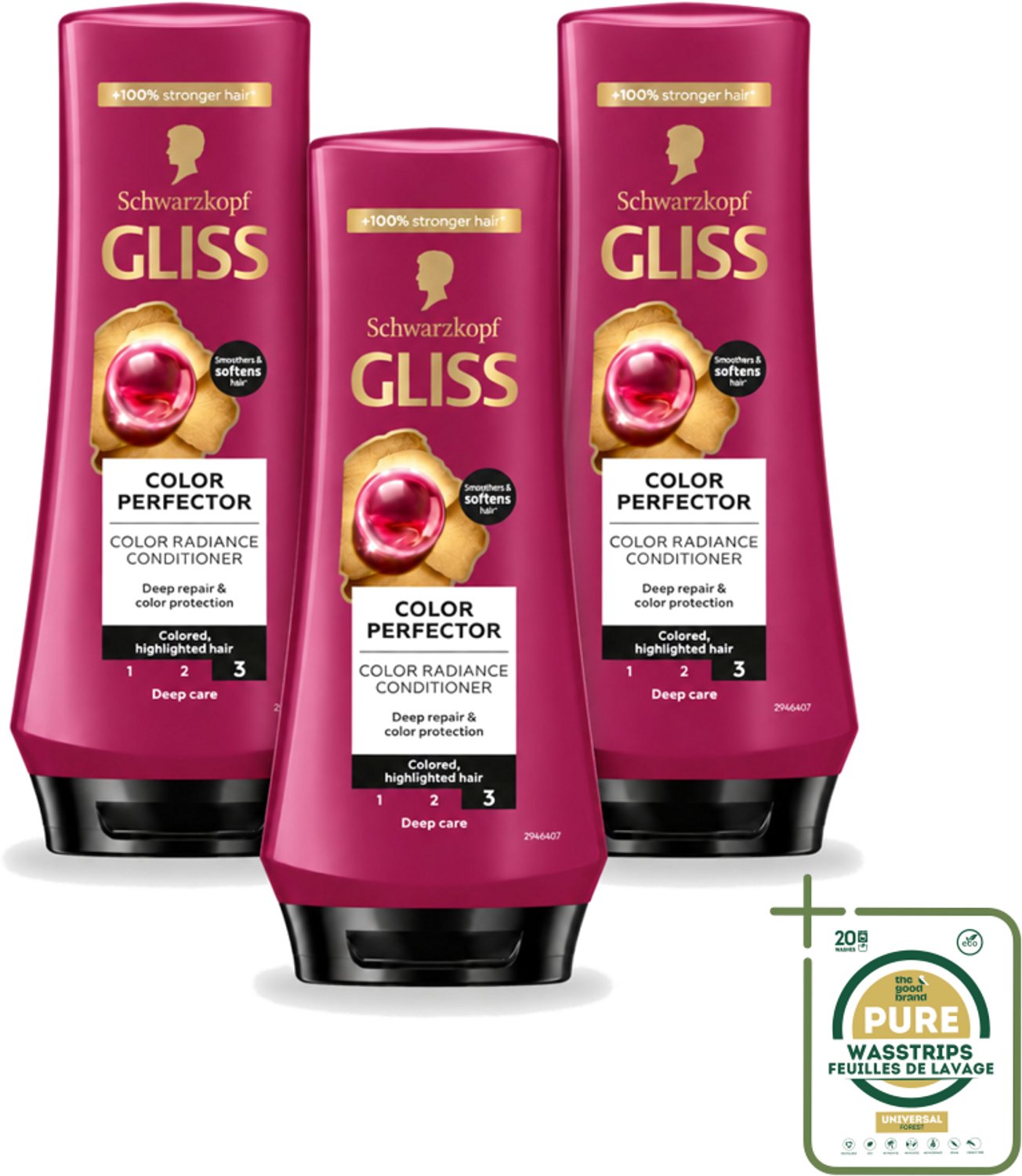 3 x Gliss - Hair Repair - Conditioner voor Kleurbehoud en Glans - 200 ml - Wasstrips - Kleurbehoud Haar - Glans Haar - Haar Verzorging - Haar Reparatie - Geverfd Haar