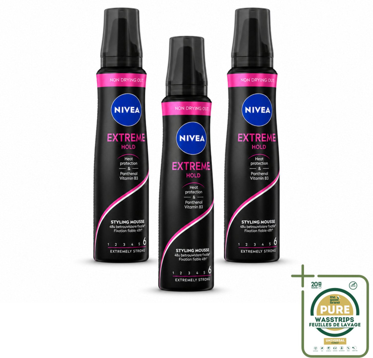 3 x NIVEA - Haarschuim - Extreme Stevigheid - 48 Uur Lang Bescherming - 150 ml - Haarmousse Extreme Stevigheid - Haarmousse 48 Uur - Haarmousse Met Panthenol - Haarmousse Met Vitamine B3 - Haarmousse Zonder Siliconen