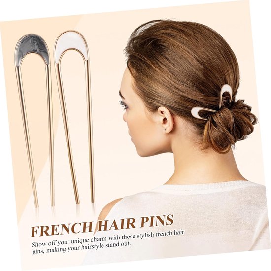 4 Stuks Delige Franse U-vormige Haarpinnen voor Dames Metalen Bun Clips met Stevige Grip Lichte Comfortabele Haaraccessoires in Wit Zwart voor Dagelijks Gebruik Feestelijke Kapsels — afbeelding 3