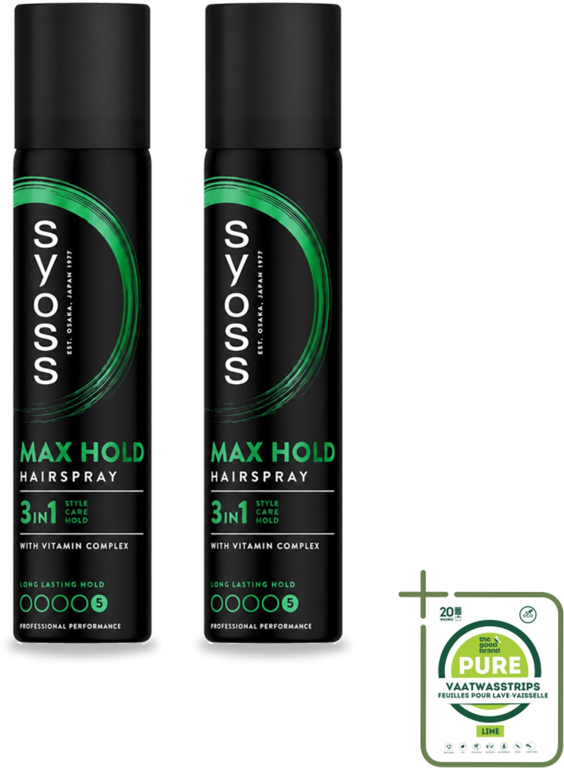 2 x Syoss - Max Hold - Haarspray - Compacte Fixatie - 75 ml - Grootverpakking - Vaatwasstrips - Haarspray - Fixatie - Stijl - Haar Fixeren - Haar Verzorgen