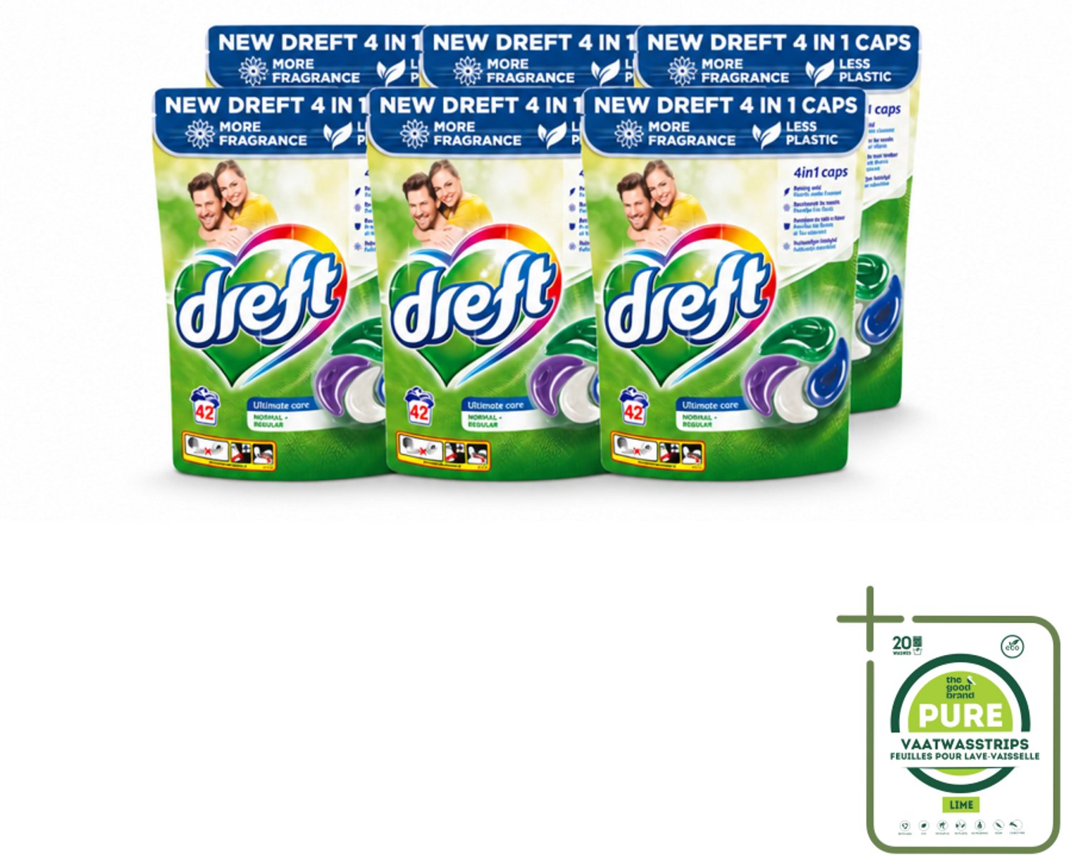 6 x Dreft - Wasmiddelcapsules - Ultimate Care - Zachte verzorging - 42 Wasbeurten - Grootverpakking - Vaatwasstrips - Wasmiddel - Wascapsule - Waskracht - Textielbescherming - Kleurbehoud