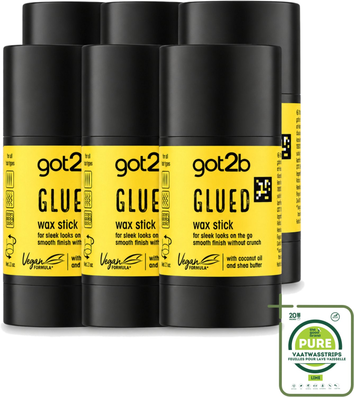 6 x Got2B - Wax Stick - Glued - 50 g - Grootverpakking - Haartype - Strak Haar - Fixatie - Waxstick - Superglad