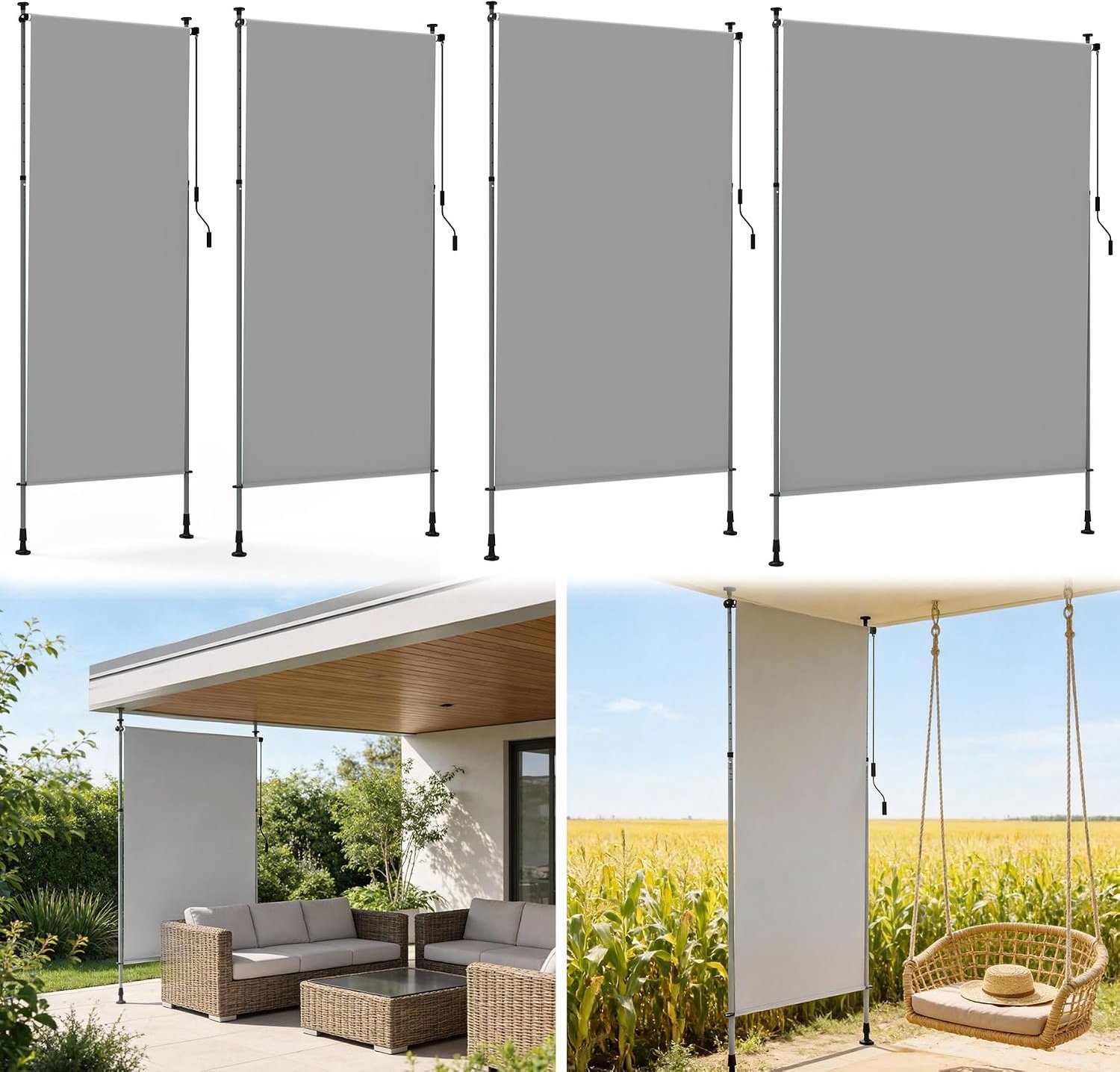 Froadp Klemluifel, verticaal, in hoogte verstelbaar, verticale luifel met handslinger, zonder boren, inkijkbescherming, uittrekbaar en ondoorzichtig, uv-bescherming, voor terras, tuin, balkon, 100 x