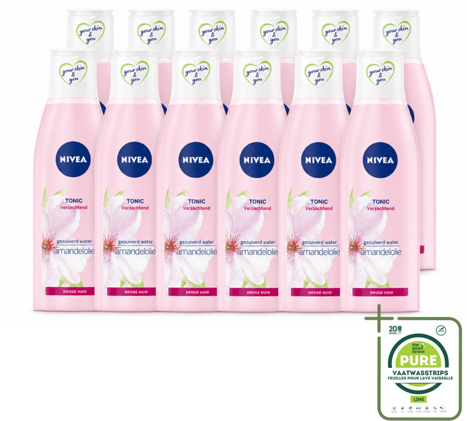 12 x NIVEA - Gezichtstonic - Essentials Verzachtende Tonic - Voor droge & gevoelige huid - Met Amandelolie & Hydramine - 200 ml - Grootverpakking - Vaatwasstrips - Gezichtstonic - Droge Huid - Gevoelige Huid - Amandelolie - Hydramine