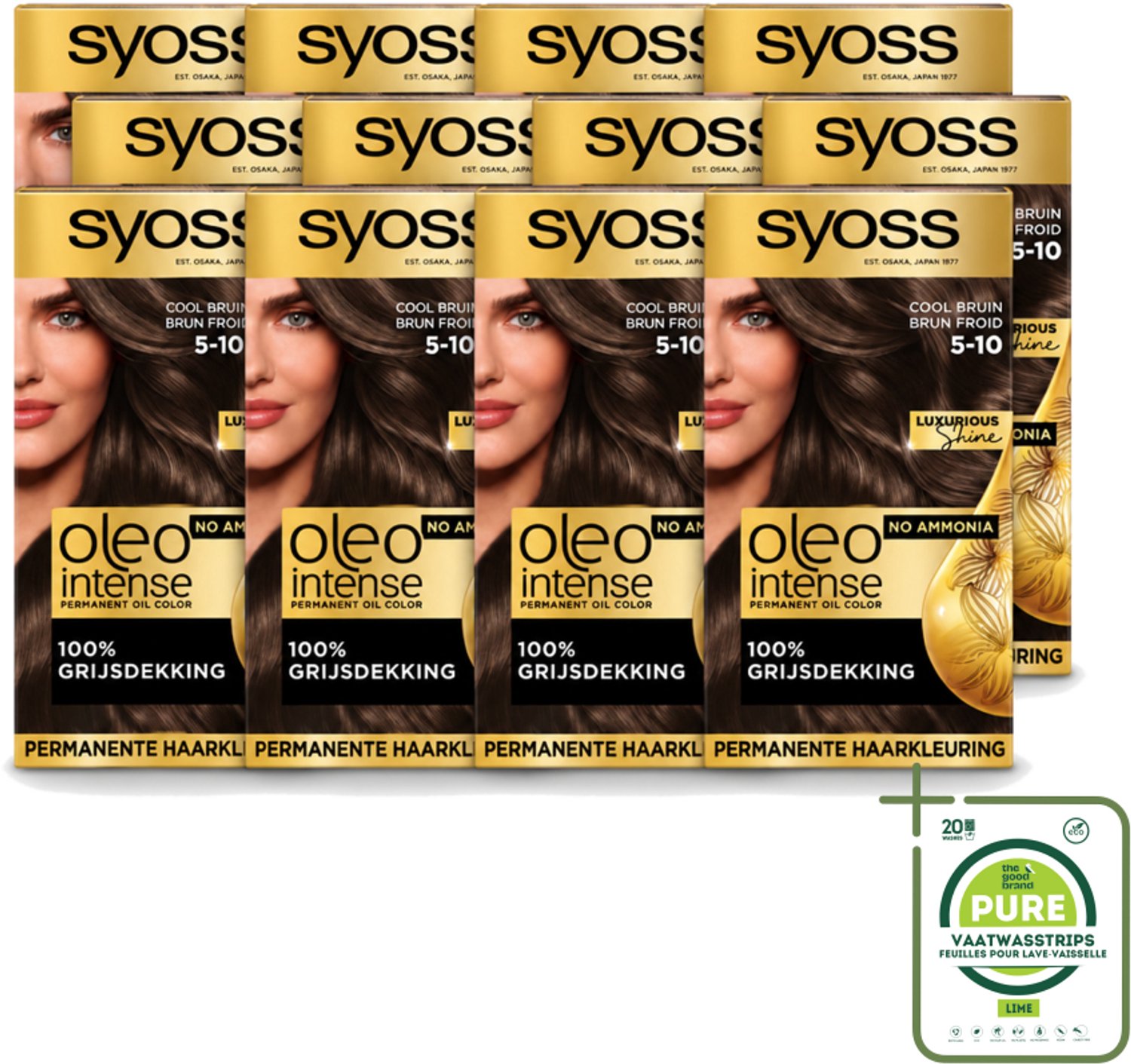 12 x SYOSS - Oleo Intense 5-10 - Haarverf - Permanente Haarkleuring - Cool Bruin - Langdurige Kleur - Grootverpakking - Vaatwasstrips - Haarkleur - Haarkleuring - Olieformule - Grijsdekking - Cool Bruin