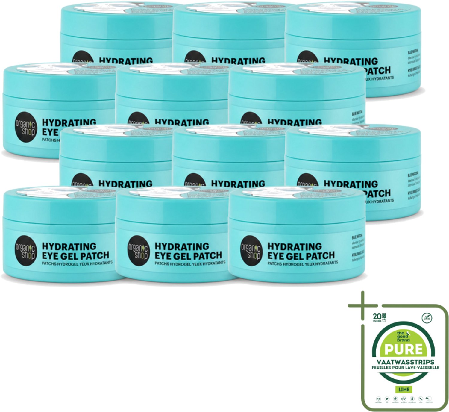 12 x Organic Shop - Eye Gel Patch Blue Matcha & Hyaluronic Acid - Verfrissend en Hydraterend - 60 Patches - Grootverpakking - Vaatwasstrips - Oogverzorging - Hydratatie - Anti-oudering - Oogpatches - Matcha