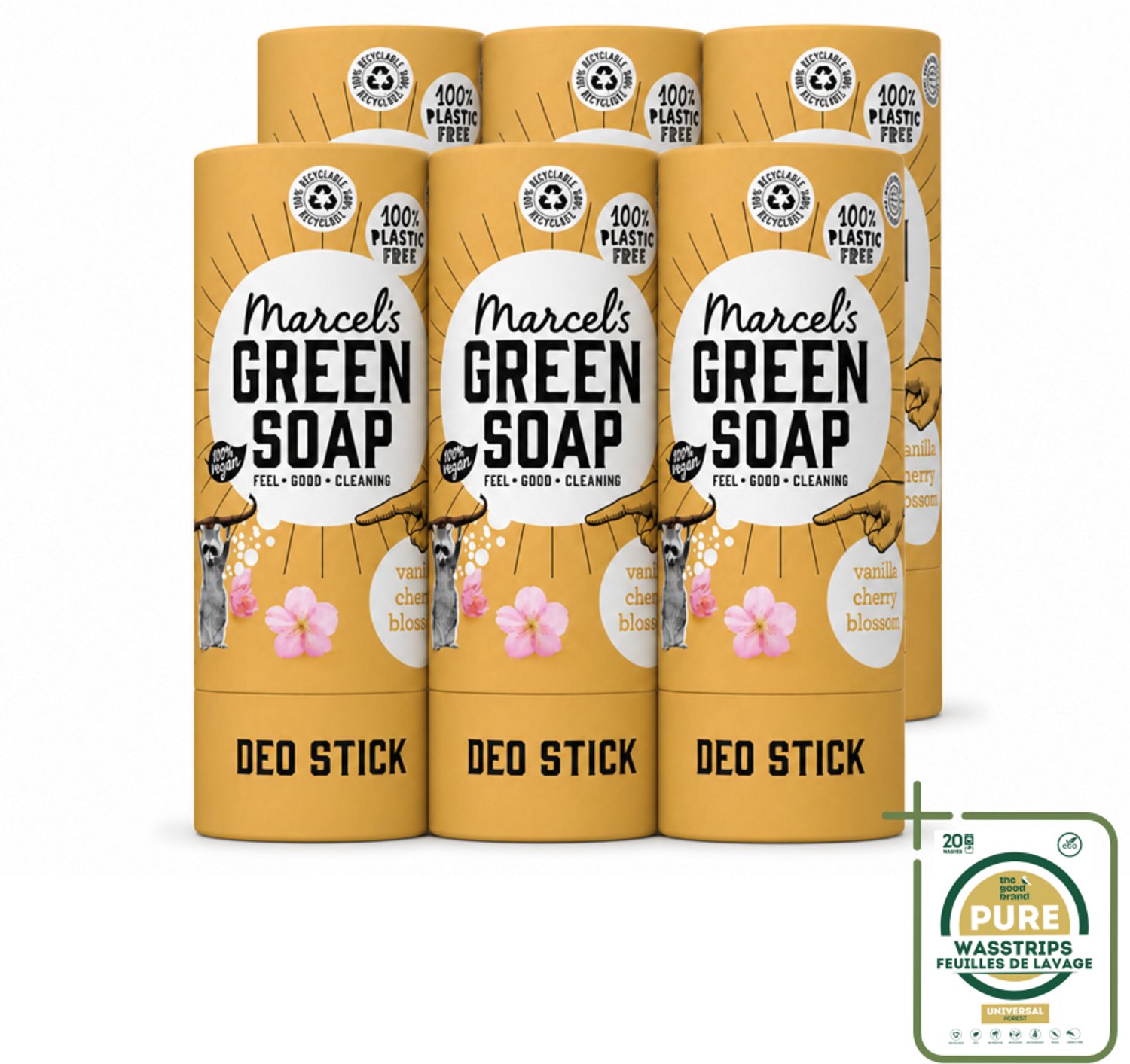 6 x Marcel's Green Soap - Deodorant Stick - Vanille & Kersenbloesem - Langdurige frisheid - 40 gr - Wasstrips - Deodorantstok - Duurzame Deodorant - Natuurlijke Deodorant - Vegan Deodorant - Geur Van Vanille En Kersenbloesem