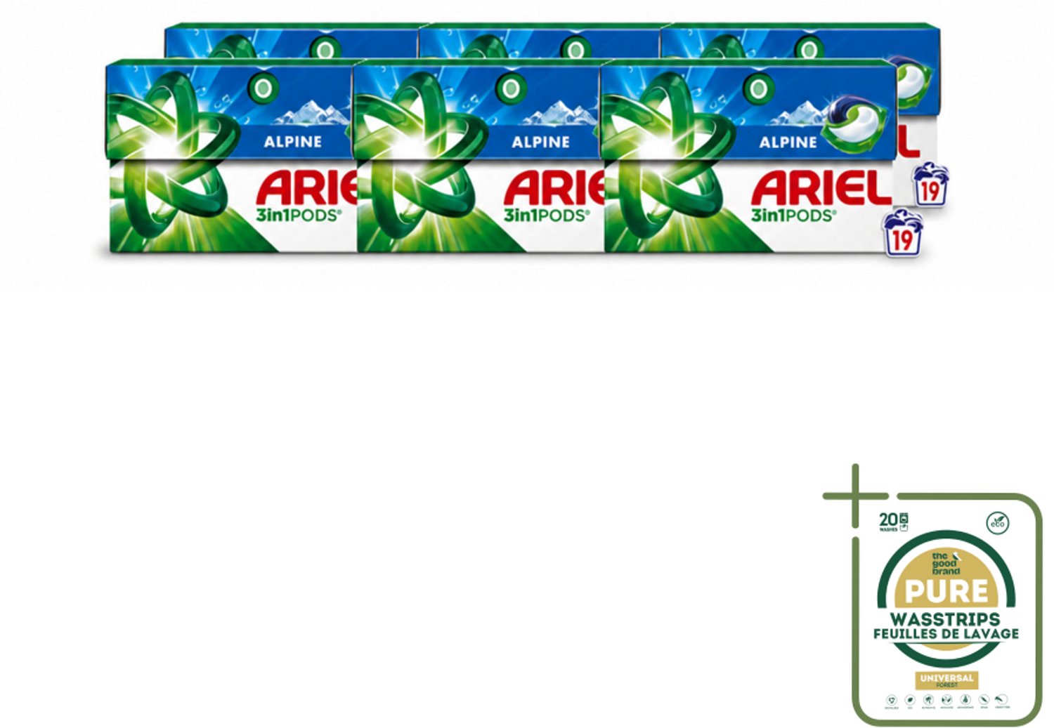6 x Ariel - 3in1 Wasmiddel Pods - Alpine - 19 Pods - Wasstrips - 3 In 1 Wasmiddel - Frisse Geur - Wasmiddel Pod - Reiniging - Vlekverwijdering