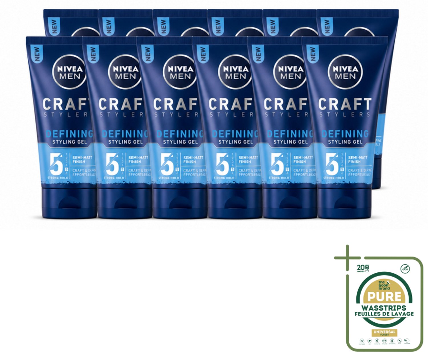 12 x NIVEA MEN - Styling Gel - Matte Finish - 150 ml - Wasstrips - Haargele - Styling Gel - Matte Finish - Haar Fixatie - Haar Verzorging