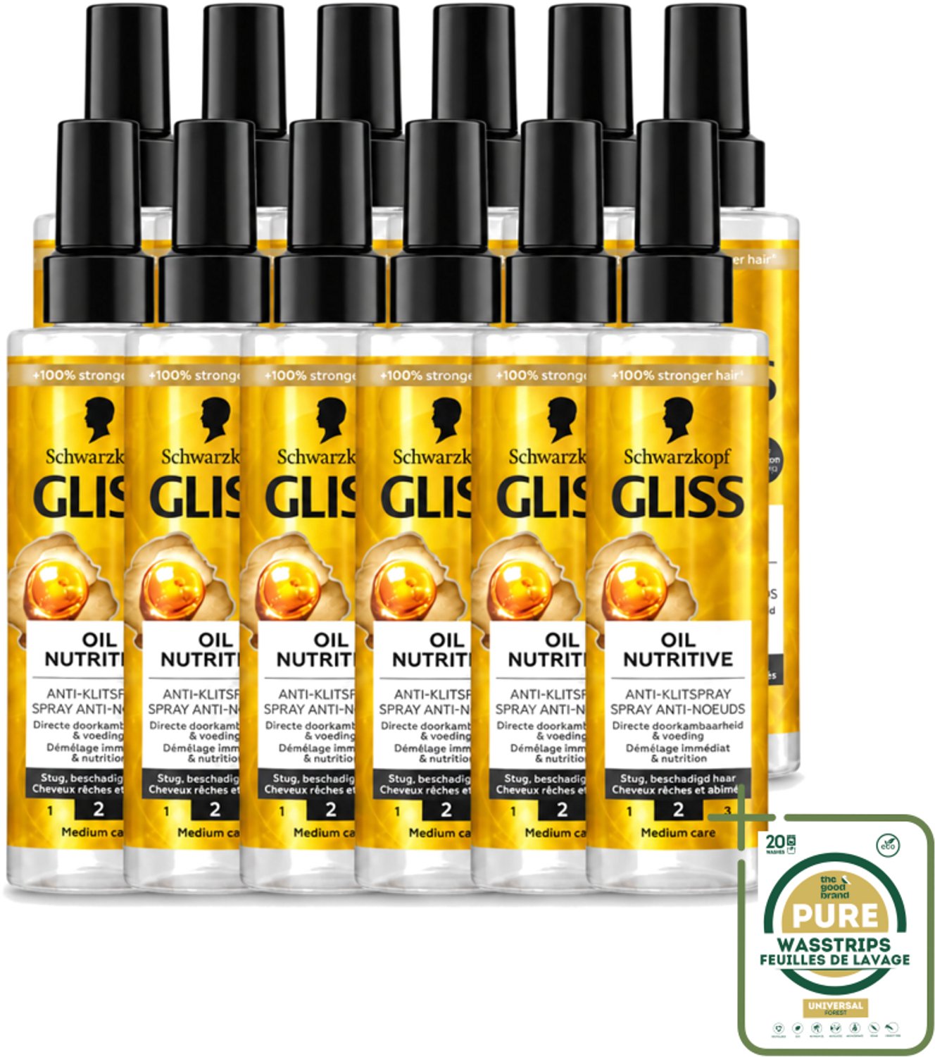 12 x Gliss - Hair Repair - Anti-Klitspray - Oil Nutritive - Makkelijk Doorkambaar Haar - 200 ml - Wasstrips - Anti-klitspray - Haarbescherming - Haarverzorging - Haarvoeding - Haarverzorging Voor Droog Haar