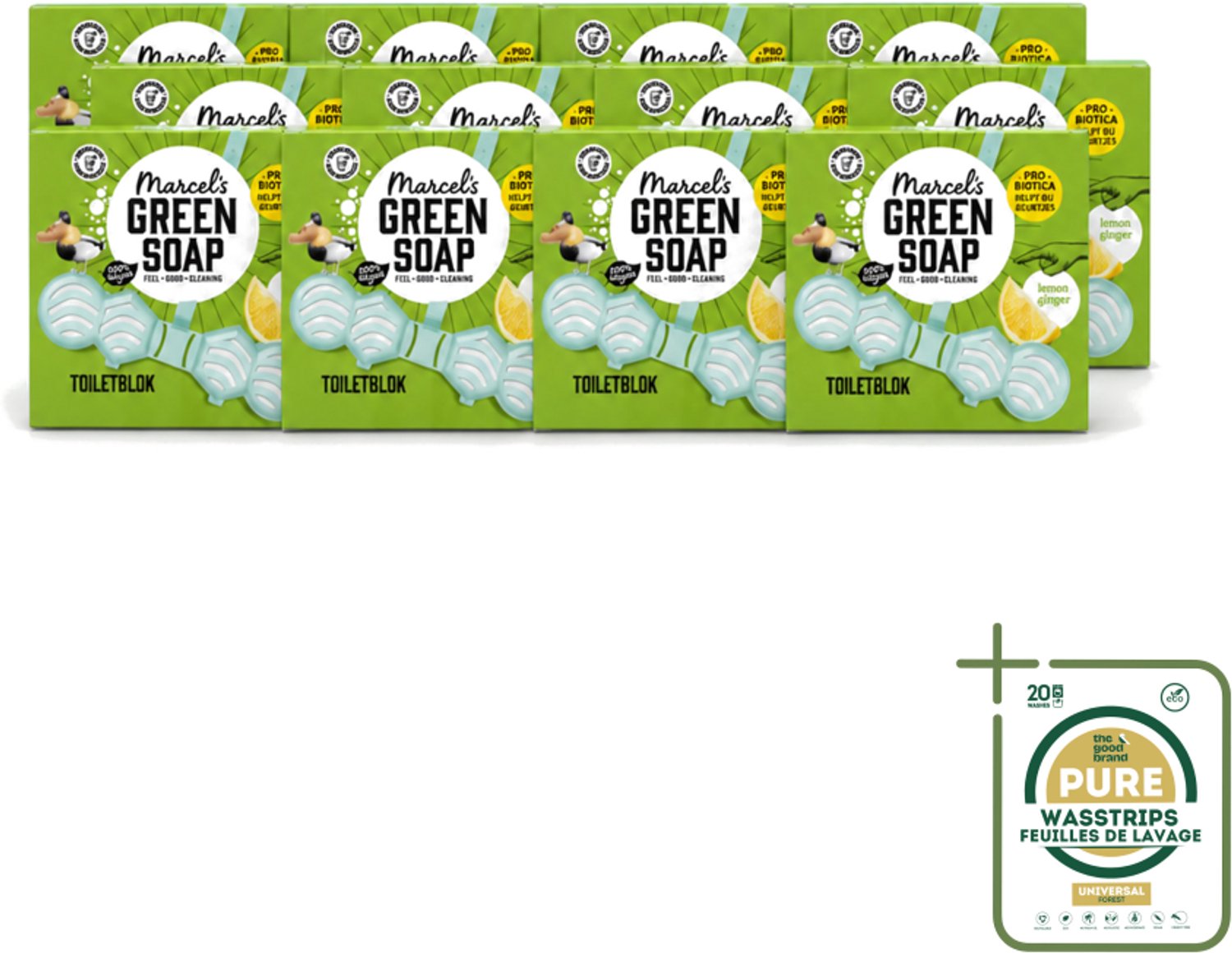 12 x Marcel's Green Soap - Toiletblok - Citroen & Gember - Langdurige werking - 1 Toiletblok - Wasstrips - Toiletreiniger - Anti-kalk - Toiletbezoek - Fris Toilet - Citroen En Gember