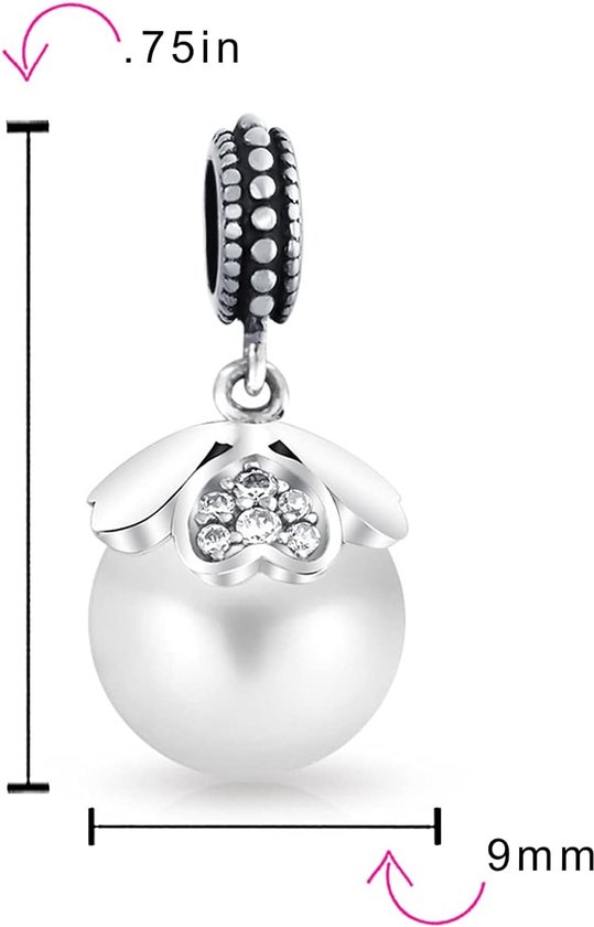 Vintage stijl hart kap wit gesimuleerde bead bedel bedel voor dames sterling zilver past Europese armband — afbeelding 4