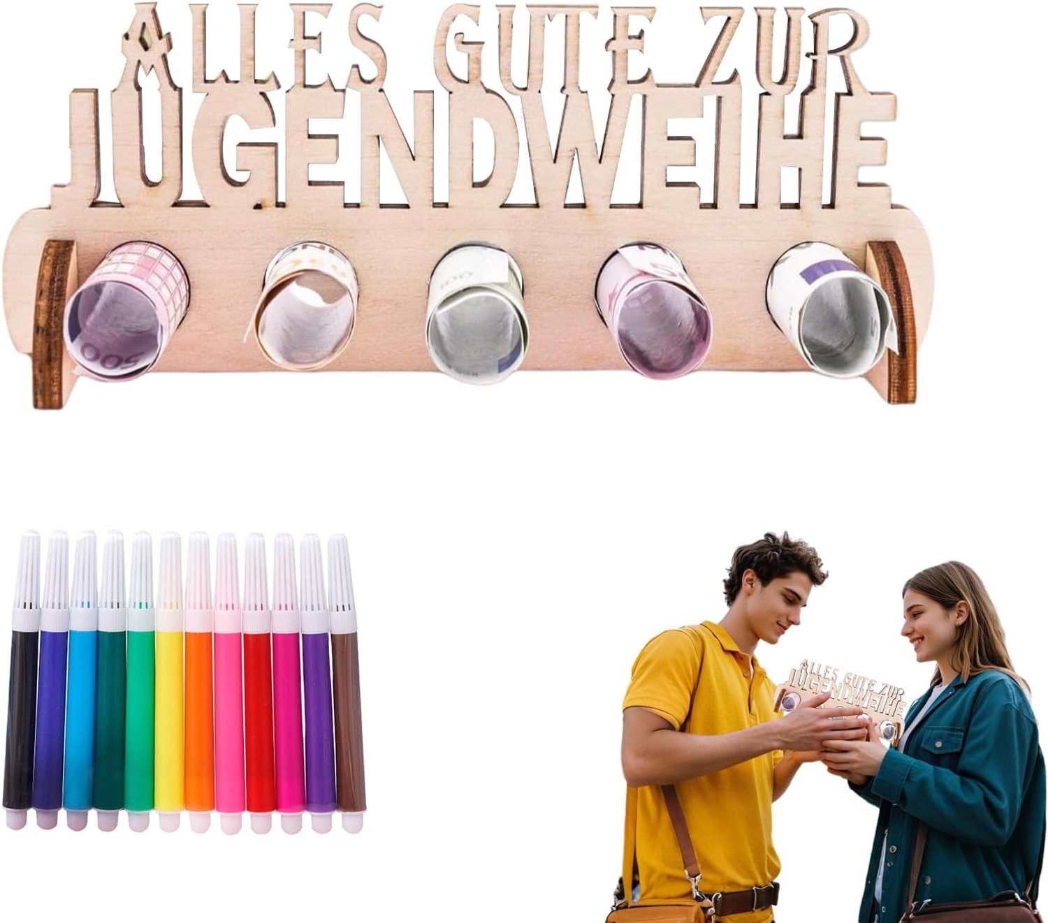 Mooi Houten Geldcadeau voor Jeugdige Feesten - Perfect voor Jongens, Meisjes en Vrienden, Origineel en Persoonlijk Geschenk