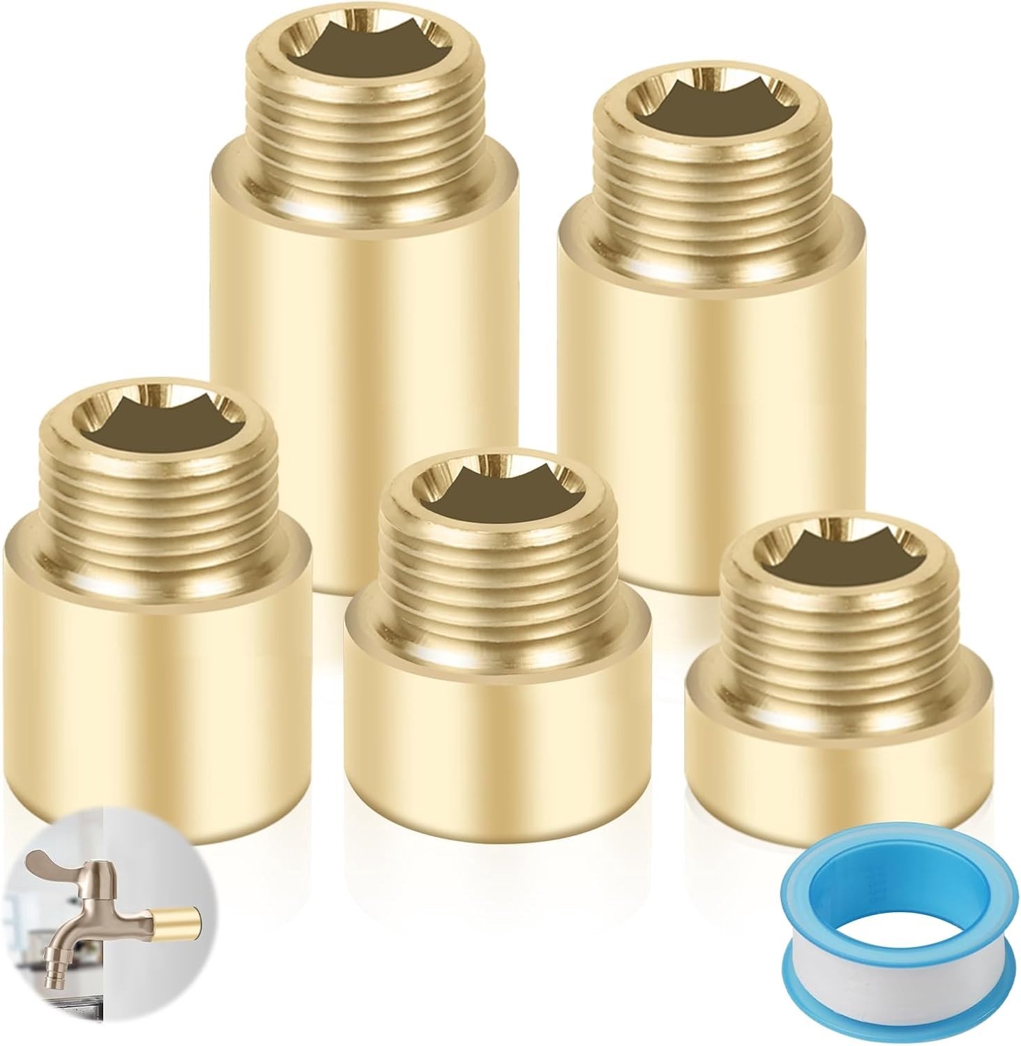 Set van 5 Tapuitbreidingen 1/2 Inch 10/15/20/25/30 mm Messing Verlengstukken voor Wateraansluiting en Verwarming Installatie