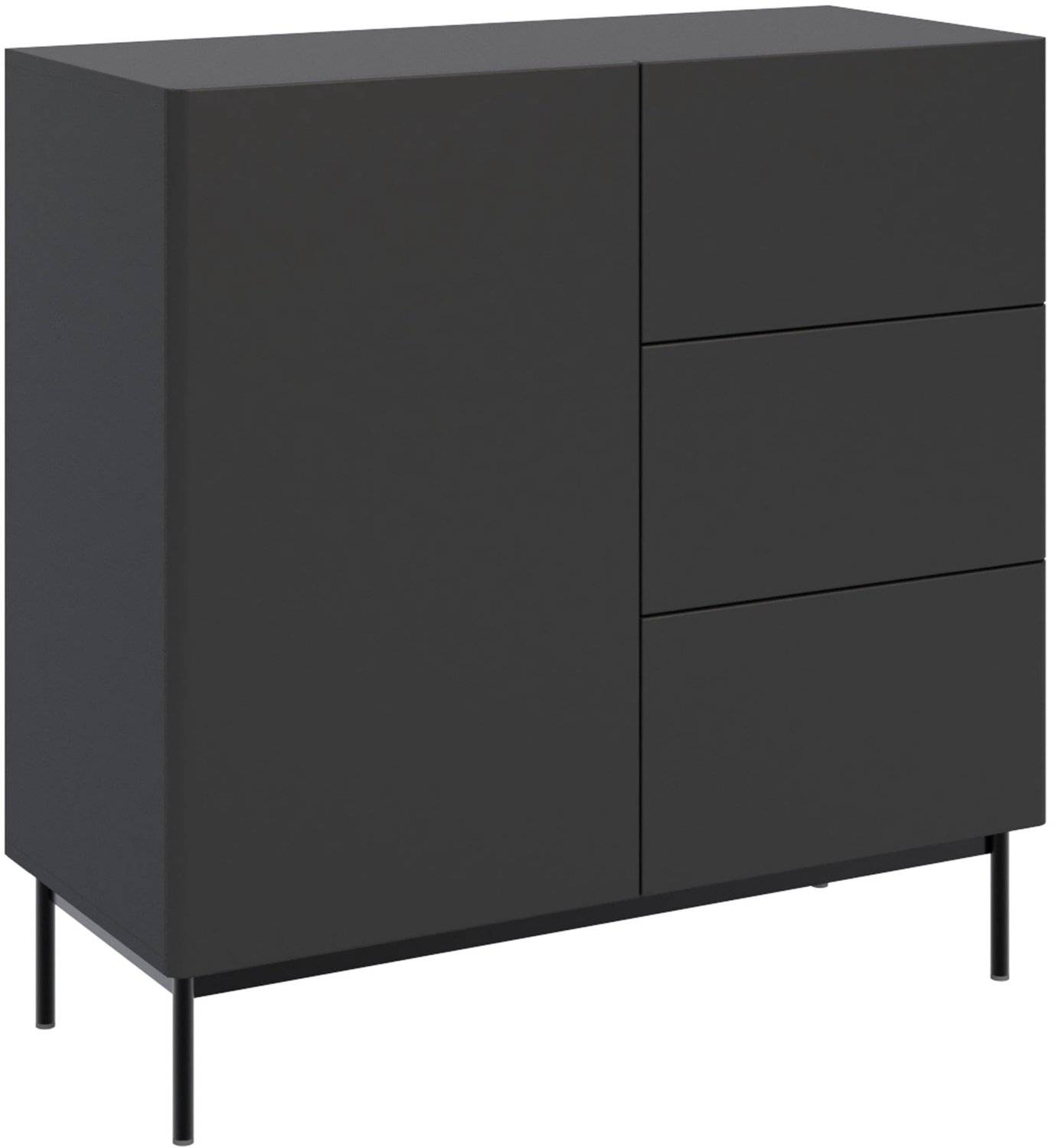 Selsey Olio – Dressoir met 1 deur en 3 lades - zwart - 100cm