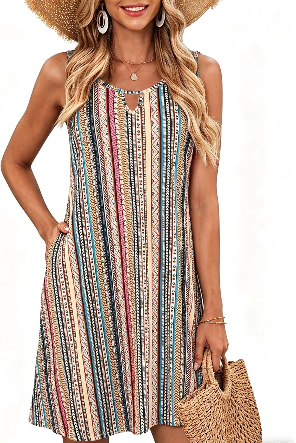 Dresses for Women 2025 Casual Summer Sundresses Sleeveless Beach Vacation Coverup with Pockets