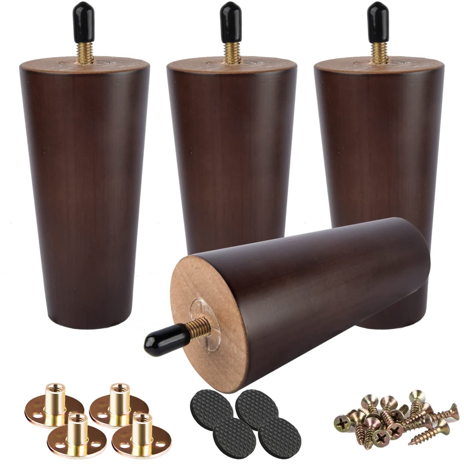 Btowin 5 inch massief houten meubelpoten, 4 stuks moderne walnoot houten vervangende voeten uit het midden van de eeuw met schroefdraad 5/16 '' hanger