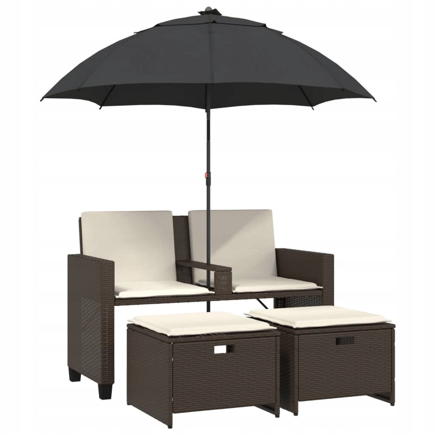 Loungeset met parasol en voetenbankjes voor terras en tuin