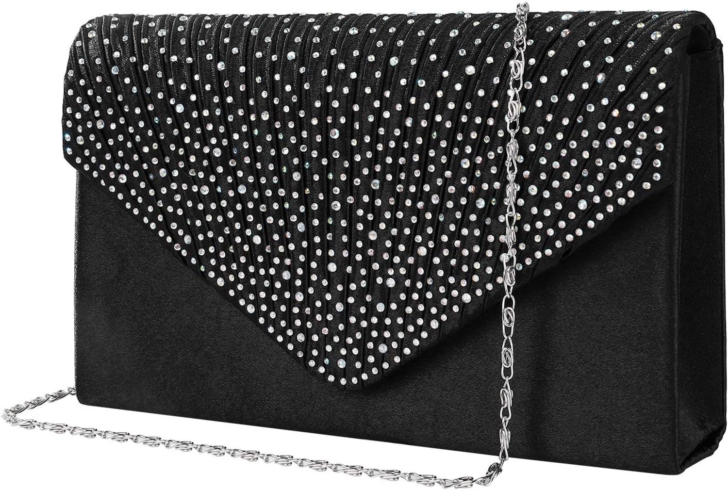 Evening Clutch, Envelope Handbag Wallet Shiny Women Lady Rhinestone Decorated and Pleated Satin Clutch Wallet - ShopVlot