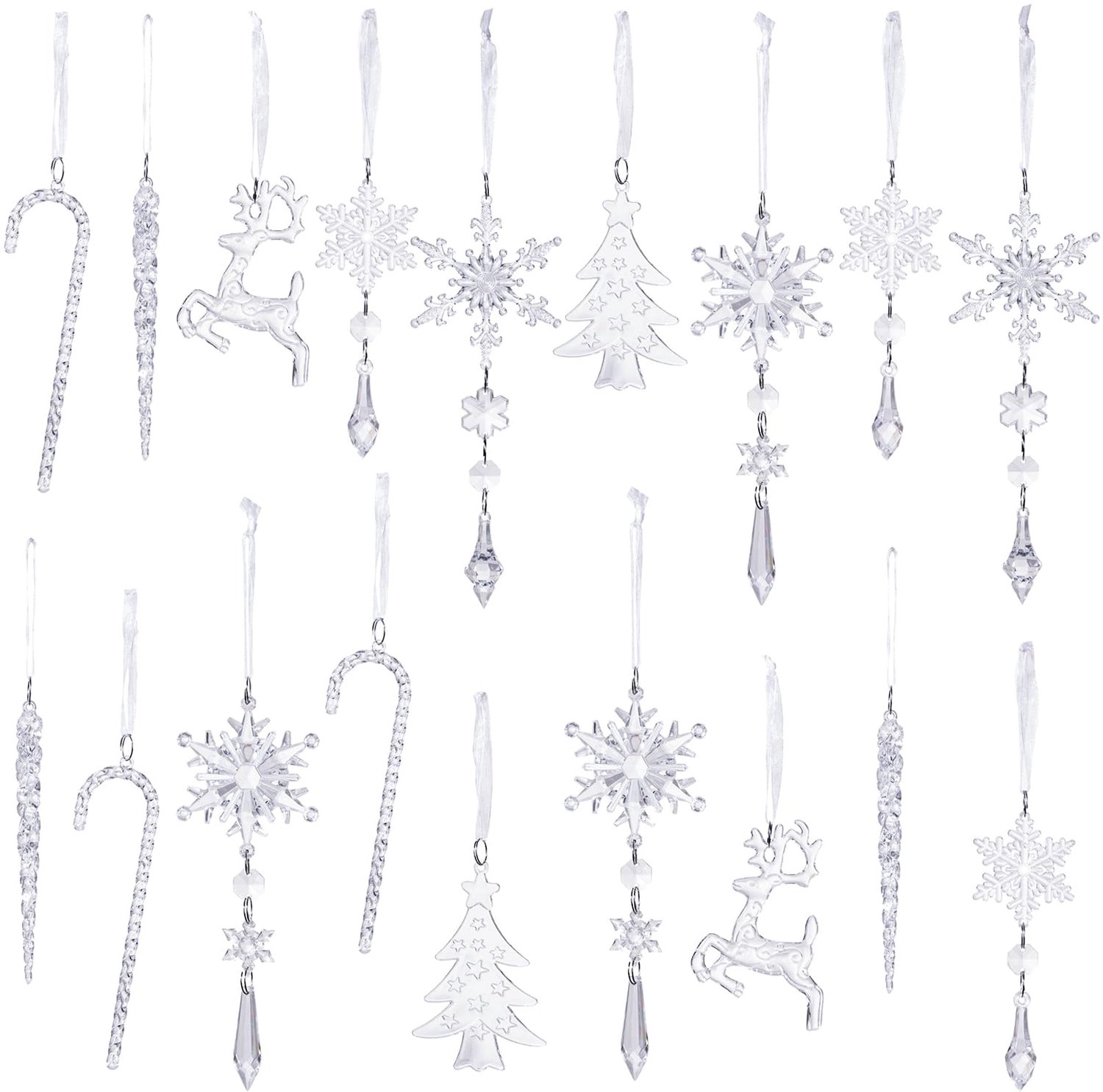ZXTGBQ 18 stuks acryl ijspegels, sneeuwvlokken, ijsdruppelhangers, kerstdecoratie, kerstboom, kerstboomversiering - ShopVlot