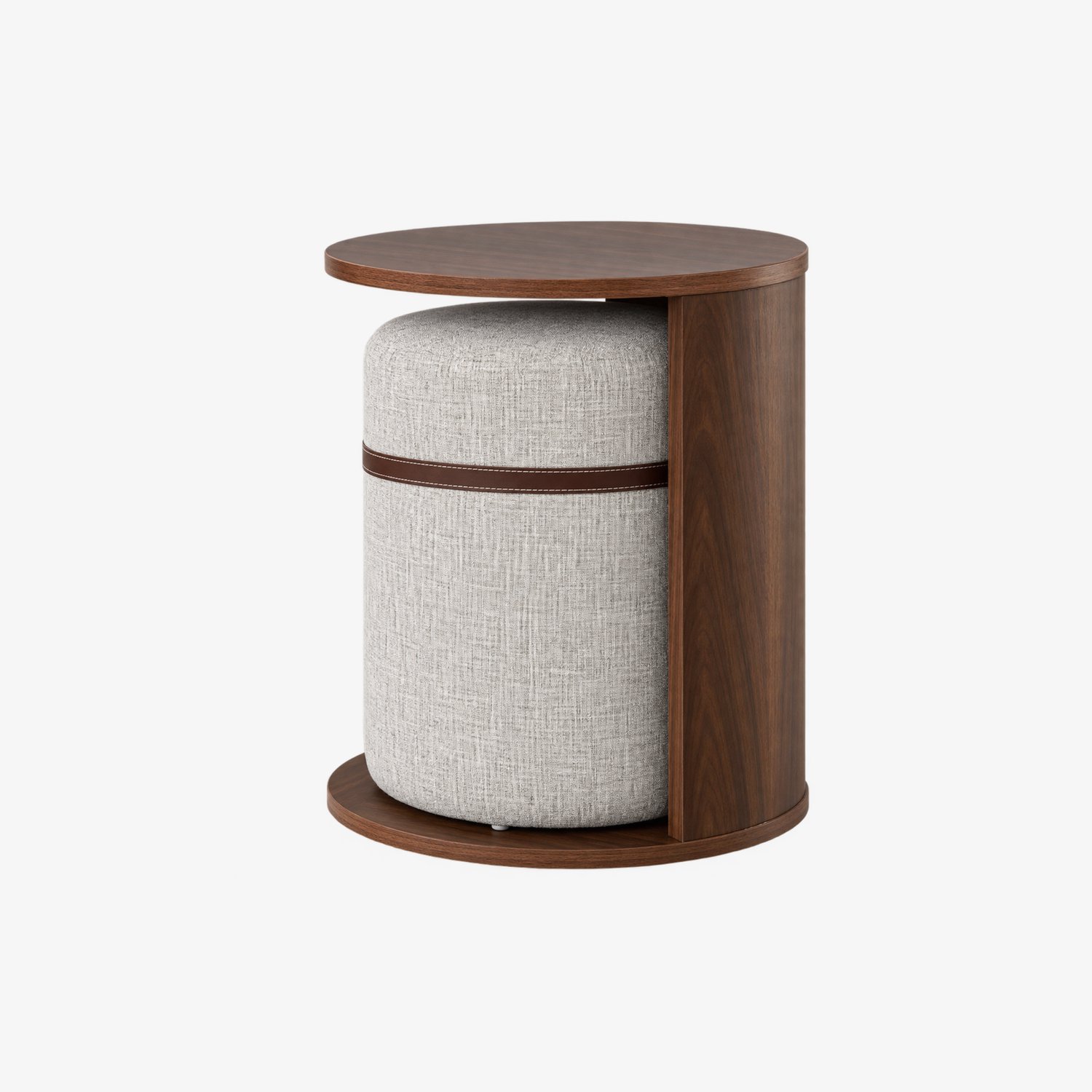 Noventra Bijzettafel met Poef – 2-in-1 Bijzettafel en Kruk – Ronde Tafel met Opbergruimte – Houten Tafel – Grijs – Bruin – Woonkamer
