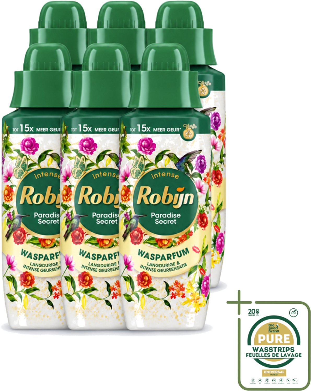 6 x Robijn – Wasparfum – Paradise Secret – 342 ml - Wasstrips - Wasparfum - Wasgeur - Botanische Geur - Wasmiddel - Wasverzachter
