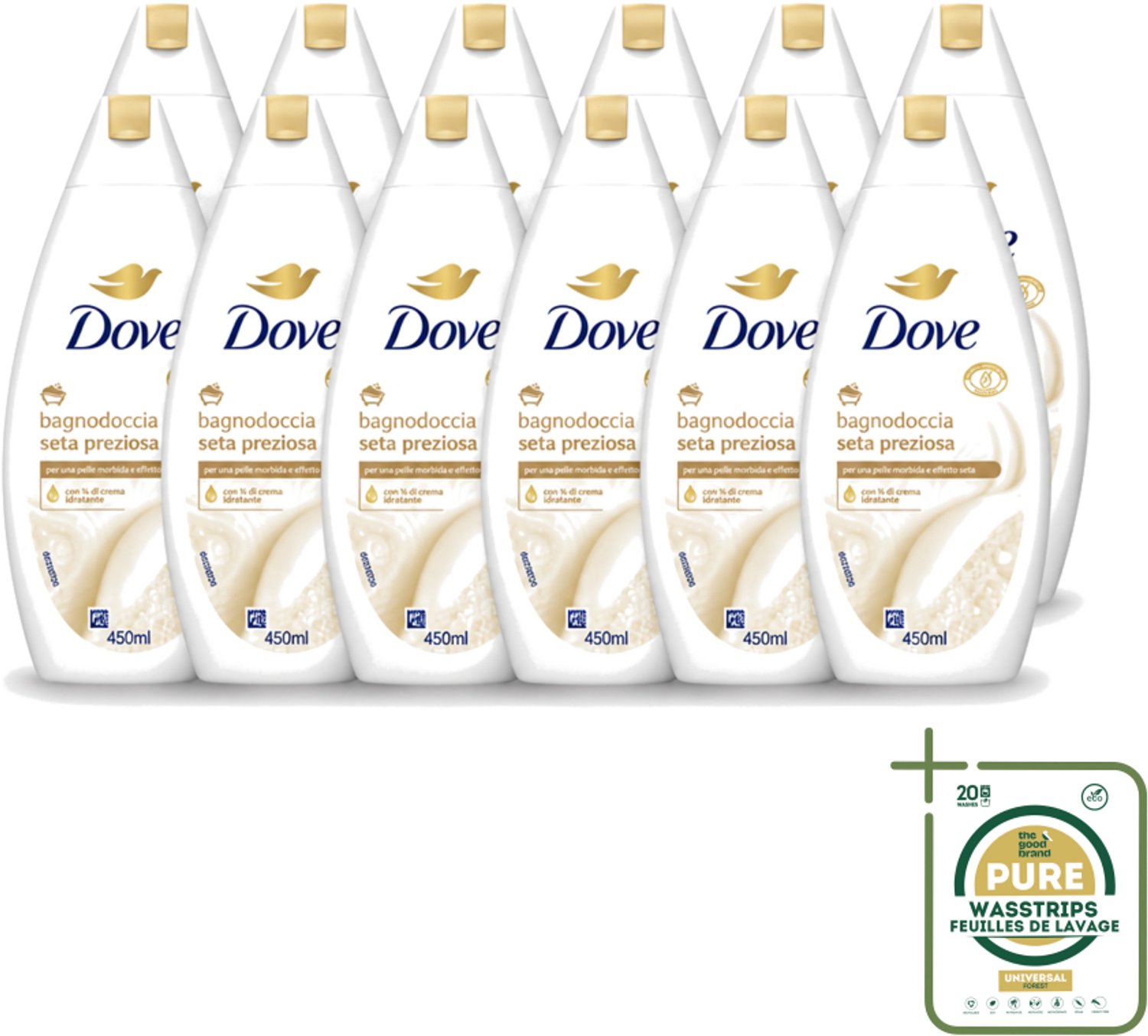 12 x Dove – Douchegel – Nourishing Silk – 450 ml - Wasstrips - Douchegel - Zijdezachte Huid - Verzorgende Douchegel - Mild Reinigen - Huid Verzorgen