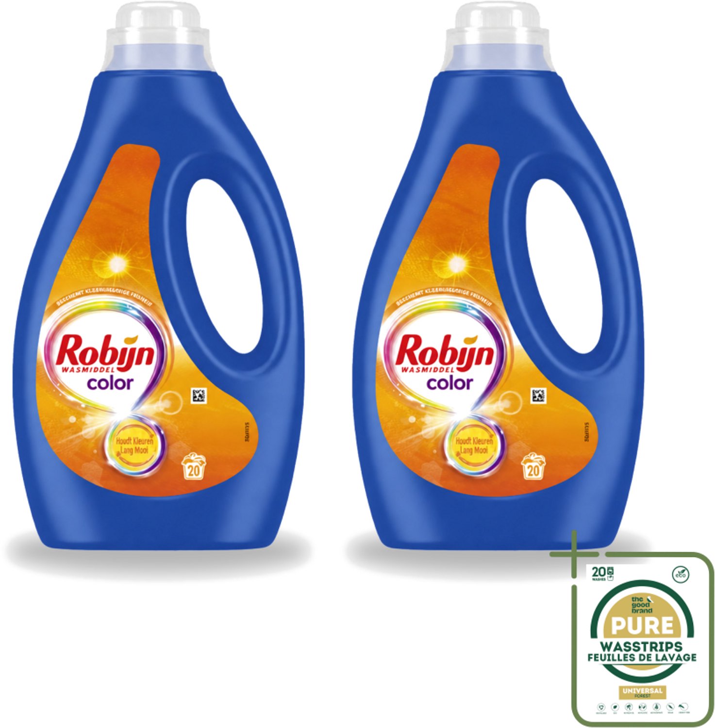 2 x Robijn – Vloeibaar Wasmiddel – Color – 20 wasbeurten - Wasstrips - Kleurbehoud - Wasmiddel - Color Serum - Frisse Geur - Waskast