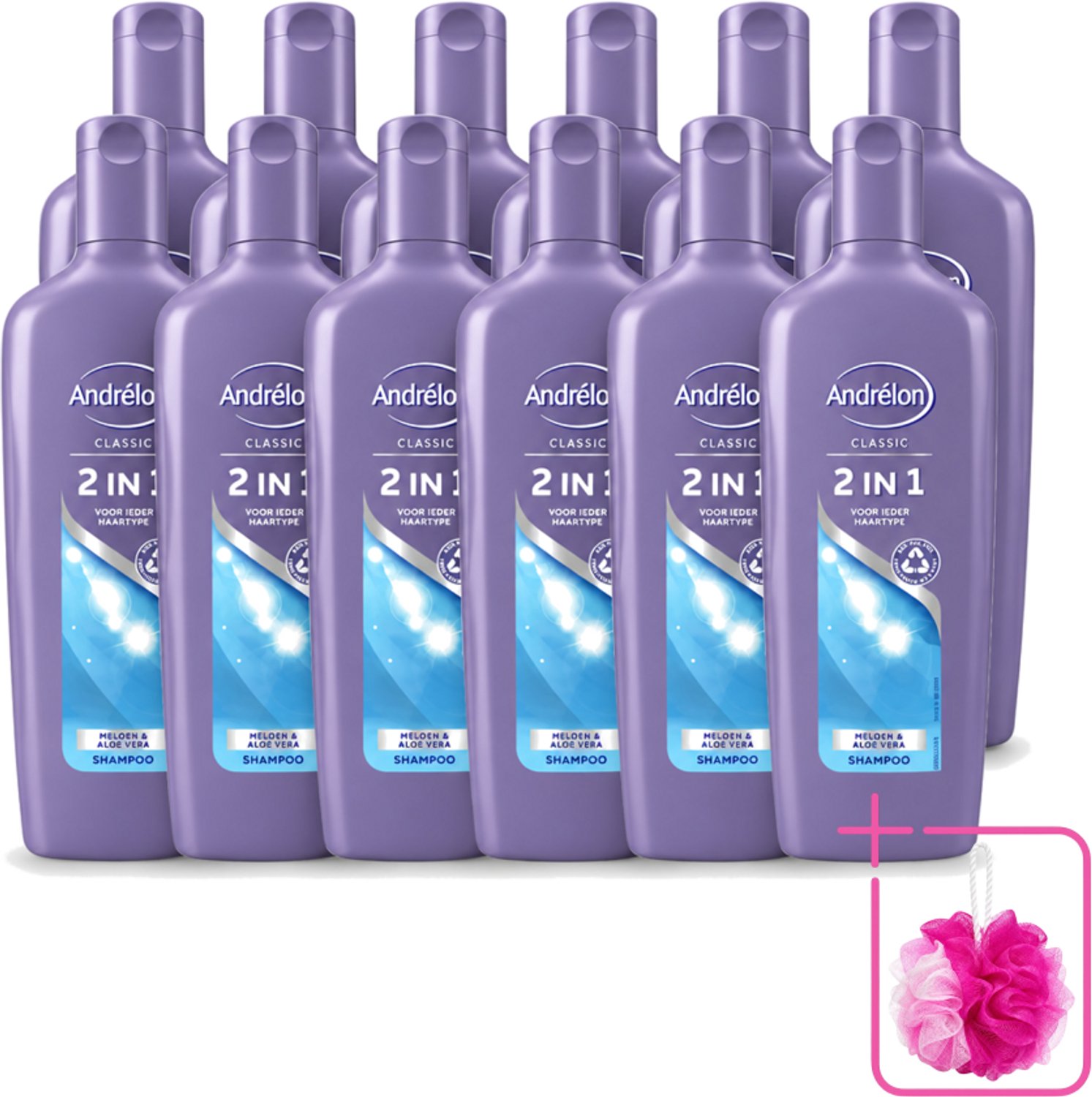 12 x Andrélon - 2-in-1 - Shampoo - Voor Snel & Effectief Wassen - 300 ml - Bulkverpakking - 2-in-1 shampoo en conditioner - Douchemop - Snel wassen