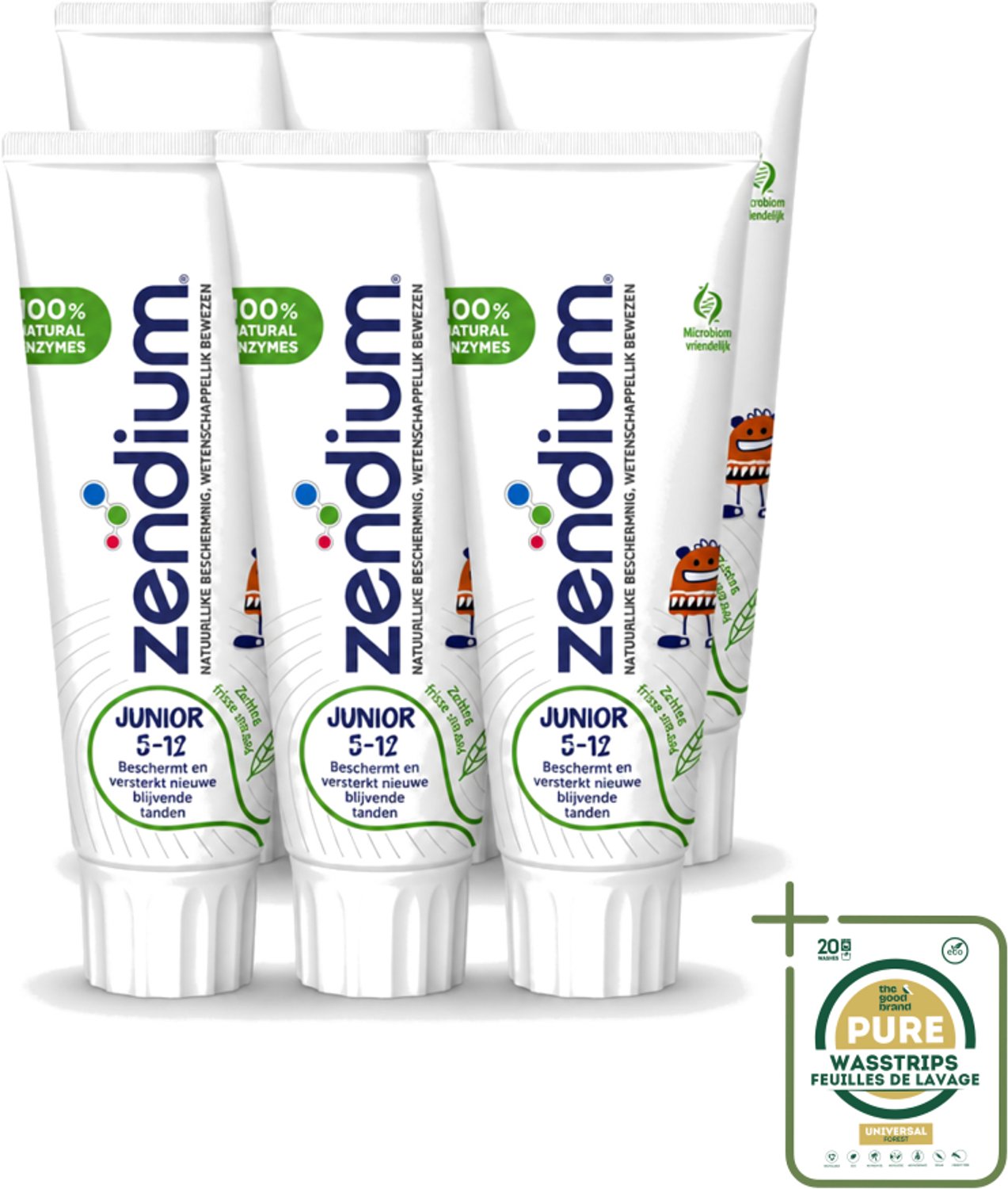 6 x Zendium - Junior 5-12 Jaar - Tandpasta - Natuurlijke Enzymen - 75 ml - Wasstrips - Tandpasta Voor Kinderen - Melktanden Beschermen - Volwassen Tanden Beschermen - Natuurlijke Enzymen - SLS-vrij