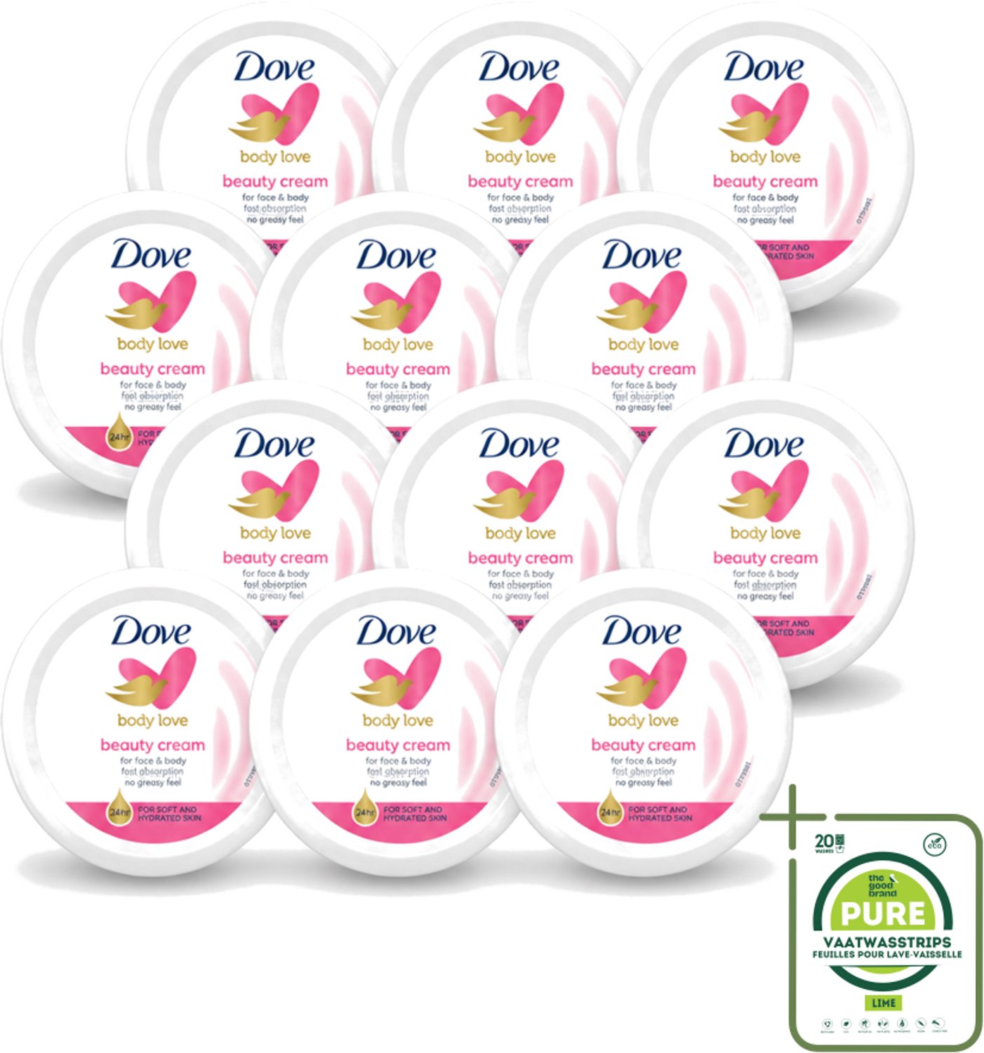 12 x Dove – Bodycrème – Beauty Cream – 75 ml - Grootverpakking - Vaatwasstrips - Beauty Cream - Huid Verzorging - Hydratatie - Huidbarrière - Droge Huid
