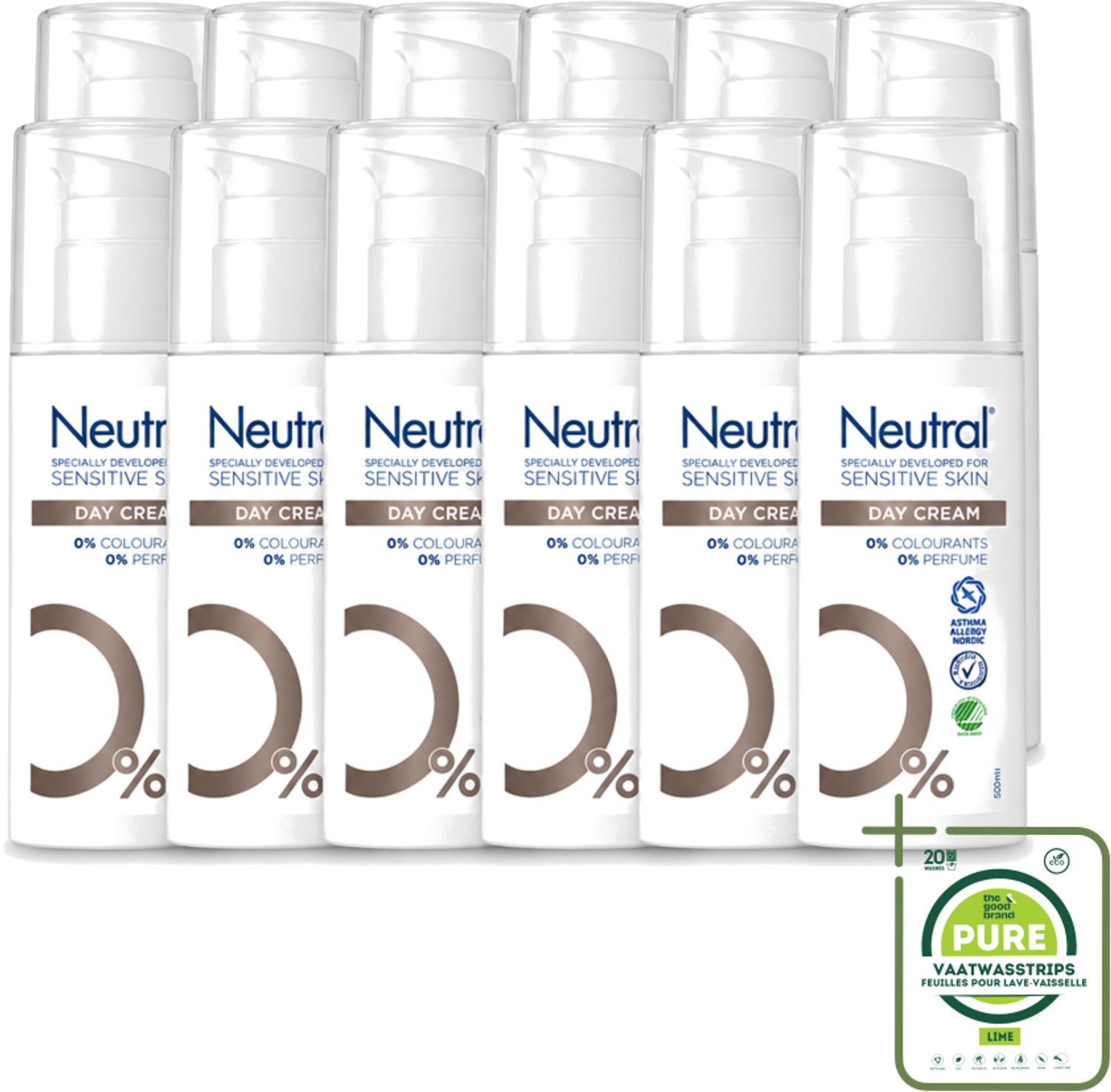 12 x Neutral – Dagcrème – Parfumvrij – 50 ml - Grootverpakking - Vaatwasstrips - Gevoelige Huid - Dagcrème - Hydratatie - Glycerine - Parfumvrij