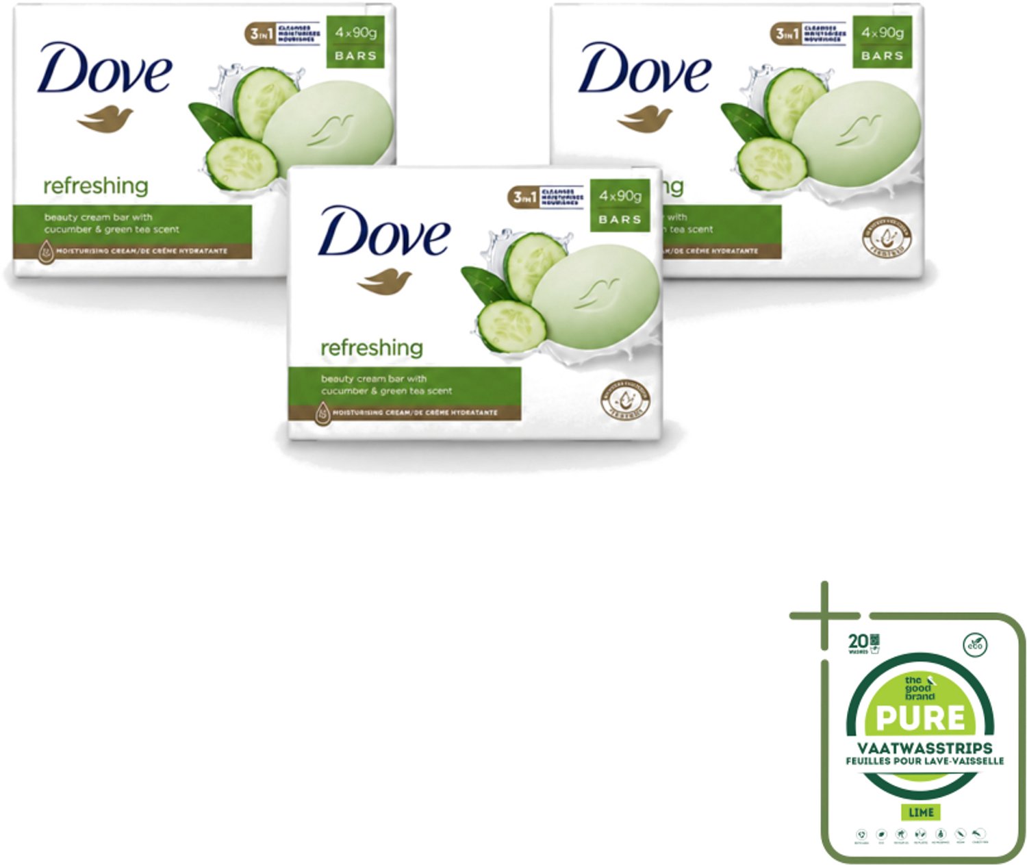 3 x Dove - Zeep - Go Fresh Touch - Komkommer & Groene Thee - Verfrissend - 4 x 90 gram - Grootverpakking - Vaatwasstrips - Dove Zeep - Go Fresh Touch - Handzeep - Verfrissende Geur - Komkommer
